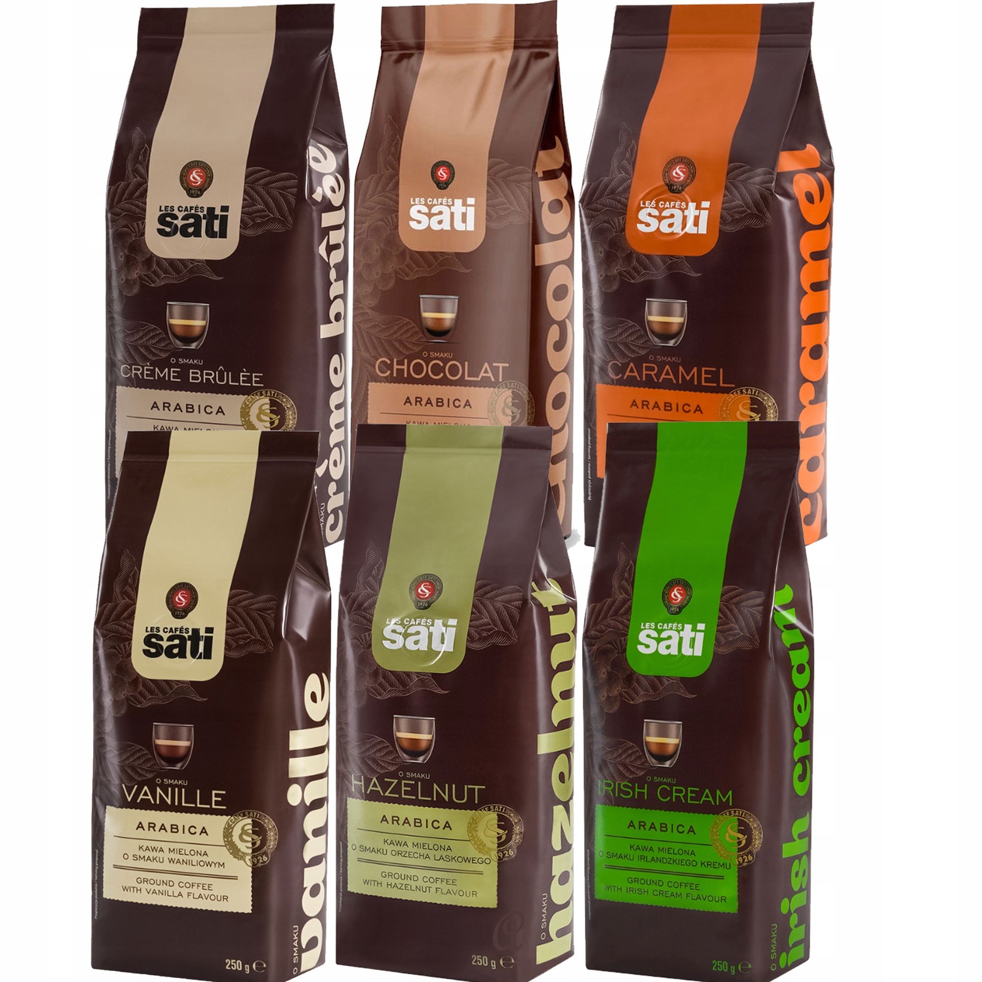 Sati Kawa zestaw Carmel Vanille Hezalnut Creme Brule Irishchocolat x6 1,5KG