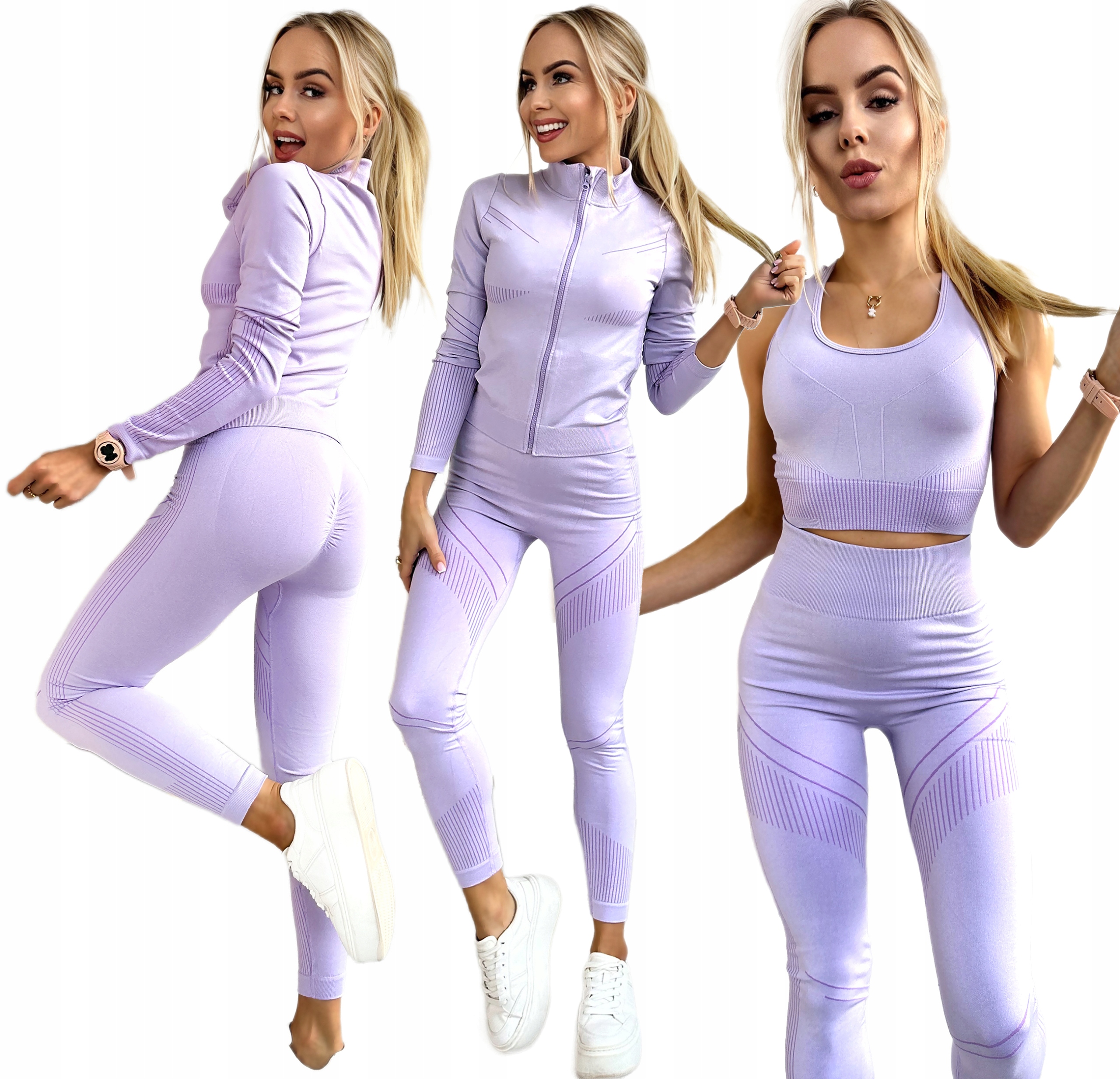 Sportowy Komplet damski legginsy push-up top bluza fitness Jessica