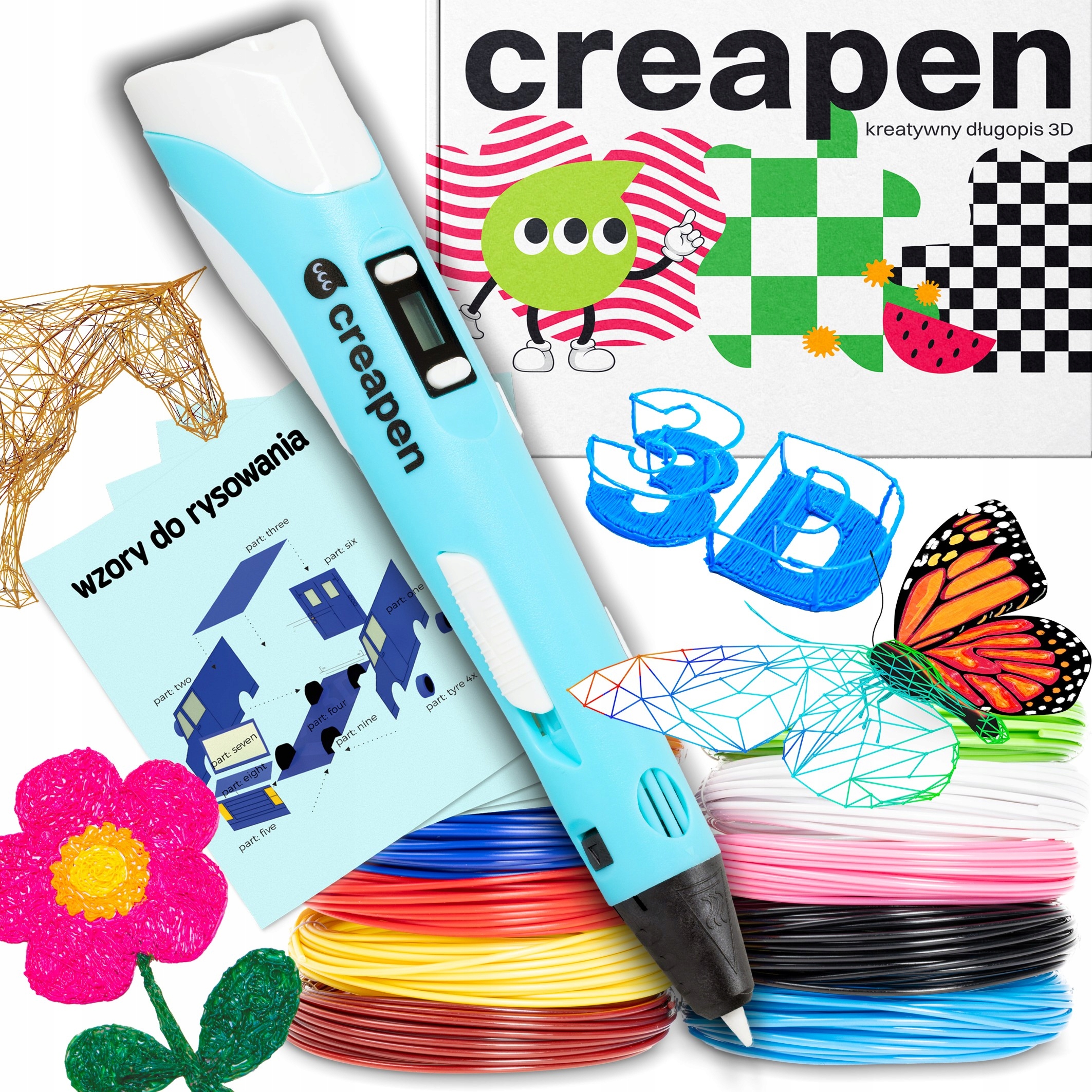 Długopis Pen 3D Creapen V4 Niebieski 109m wkładów filamentów 75 szablonów