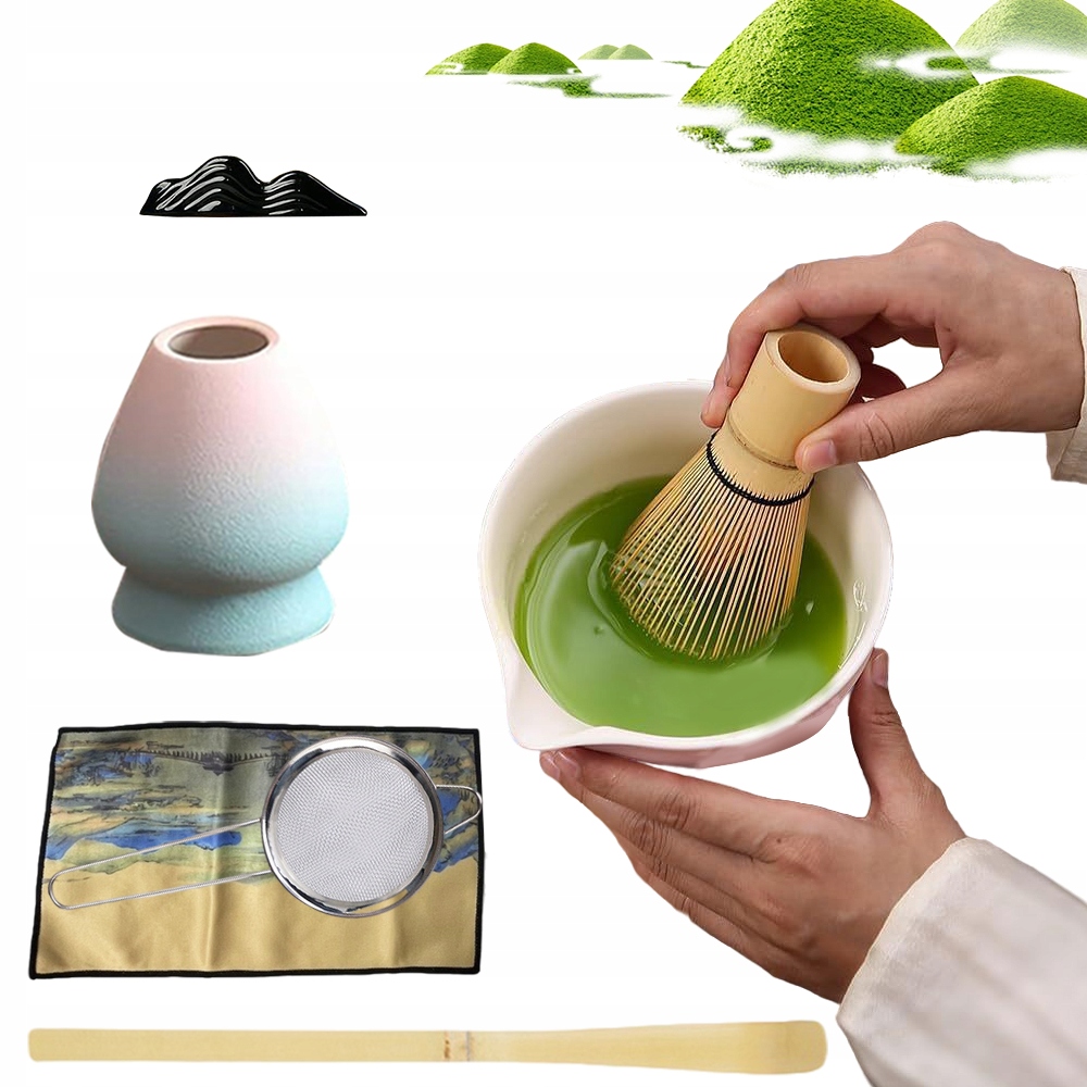 Matcha Zestaw Ceremonialny Różowy Gradient Z Bambusową Trzepaczką 8 Części