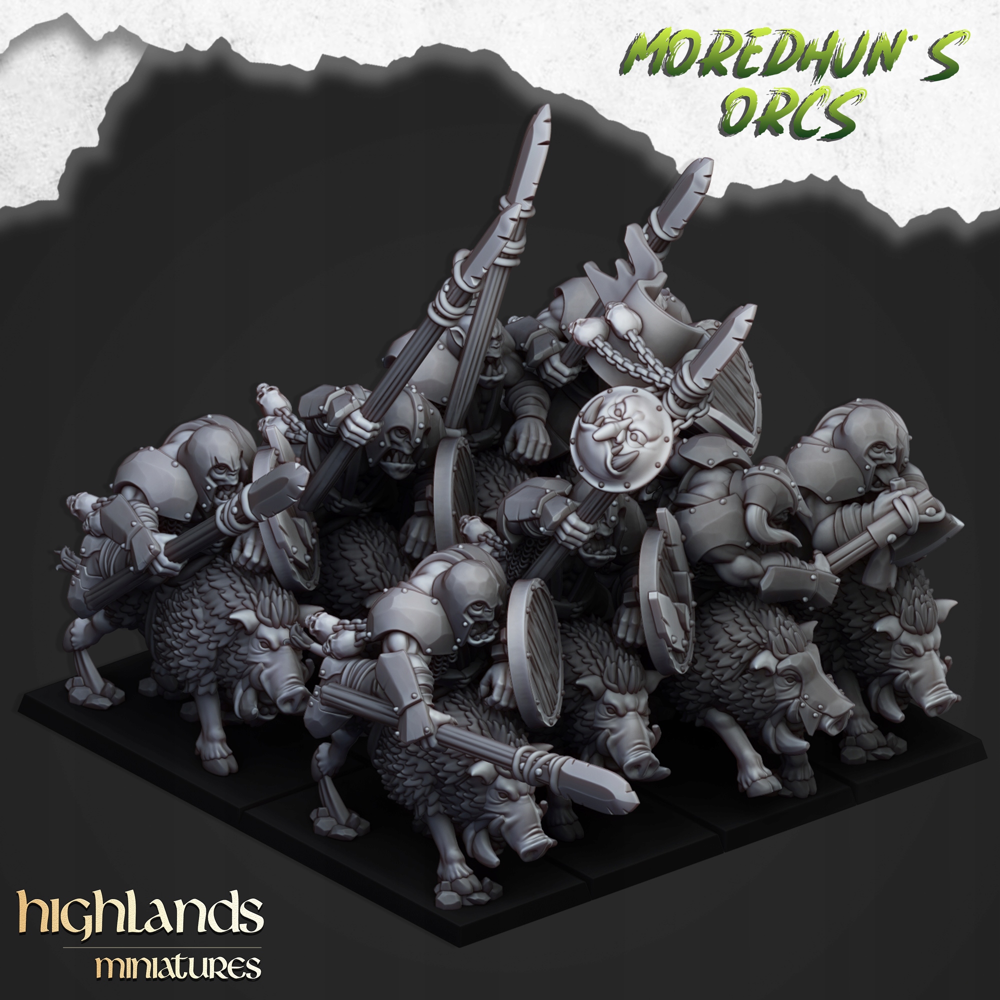 Mounted Orcs with spears x3 Highlands Miniatures