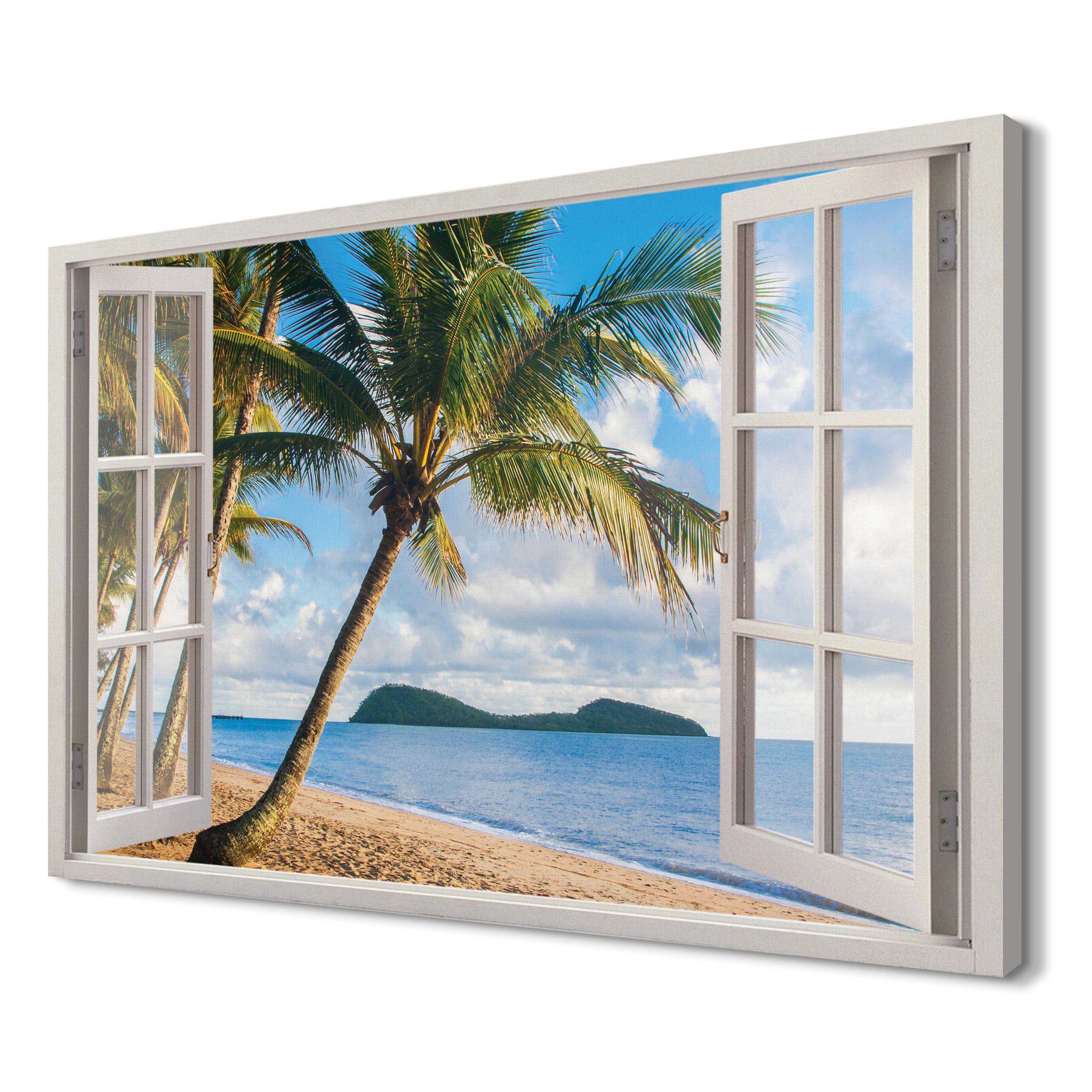 

Tropikalna plaża palmy Obraz okno canvas 3d 120x80