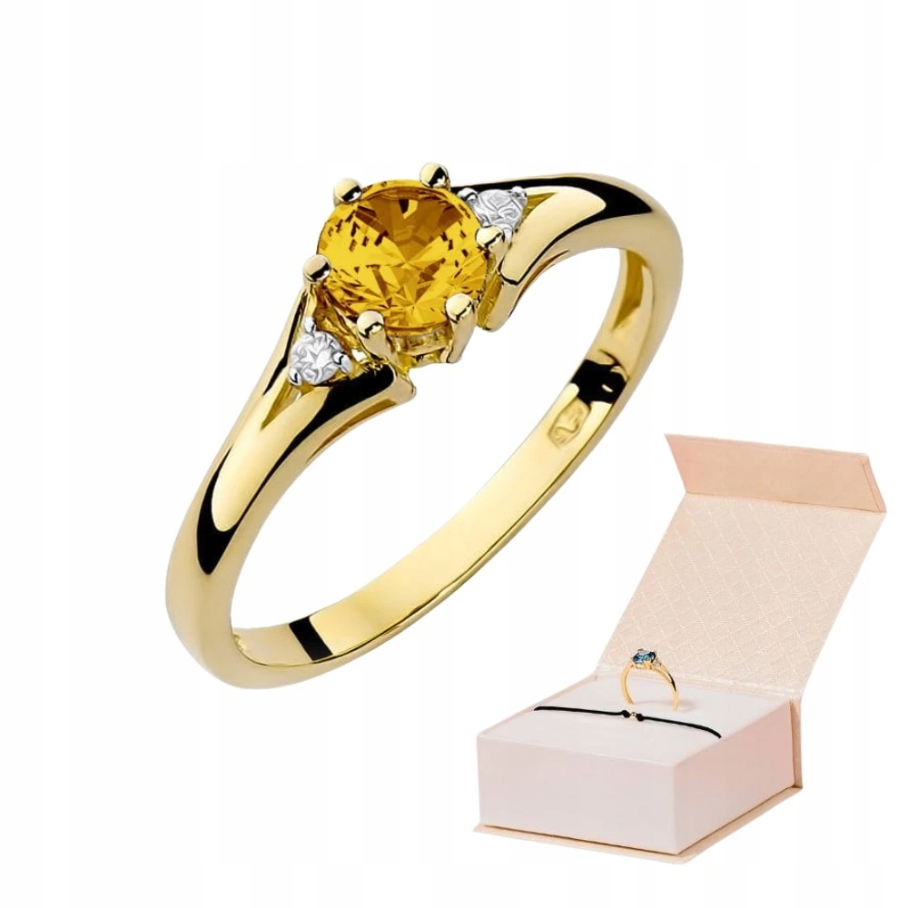 Zlatý Prstýnek 585 S Citronem 0,5 ct, Boční Diamanty Zlatý Náramek