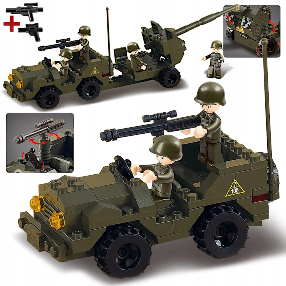 Jeep Wojskowy Armata Działo Armia 3 Figurki Wojsko +lego Broń