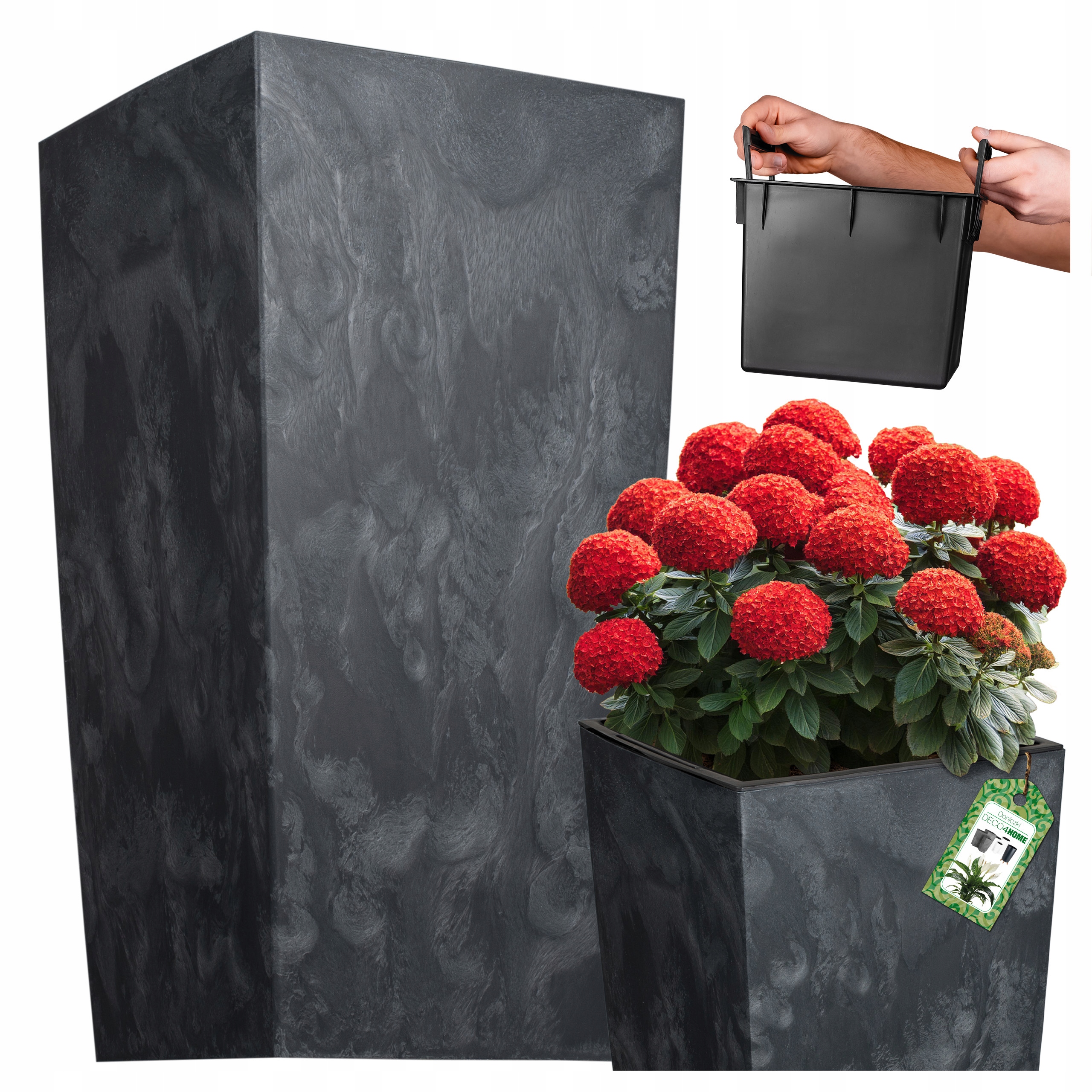 Doniczka Donica Ogrodowa Efekt Betonu Antracyt Kwietnik Wysoka 50CM Wkład