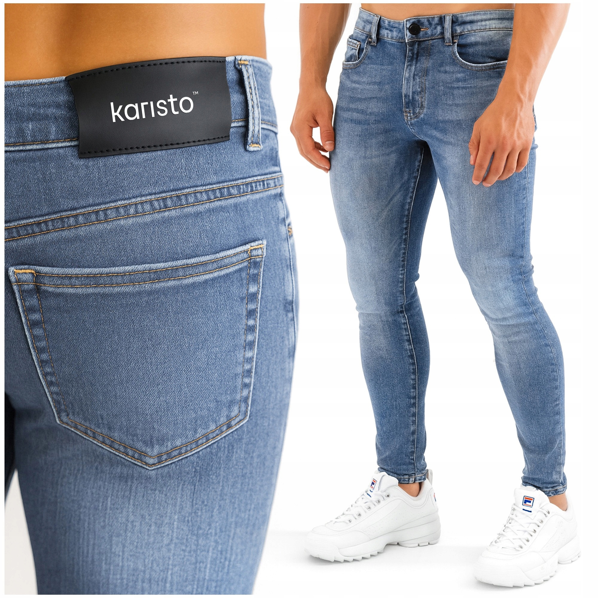 Spodnie Jeansy Męskie Elastyczne z Przetarciami Niebieskie r 32