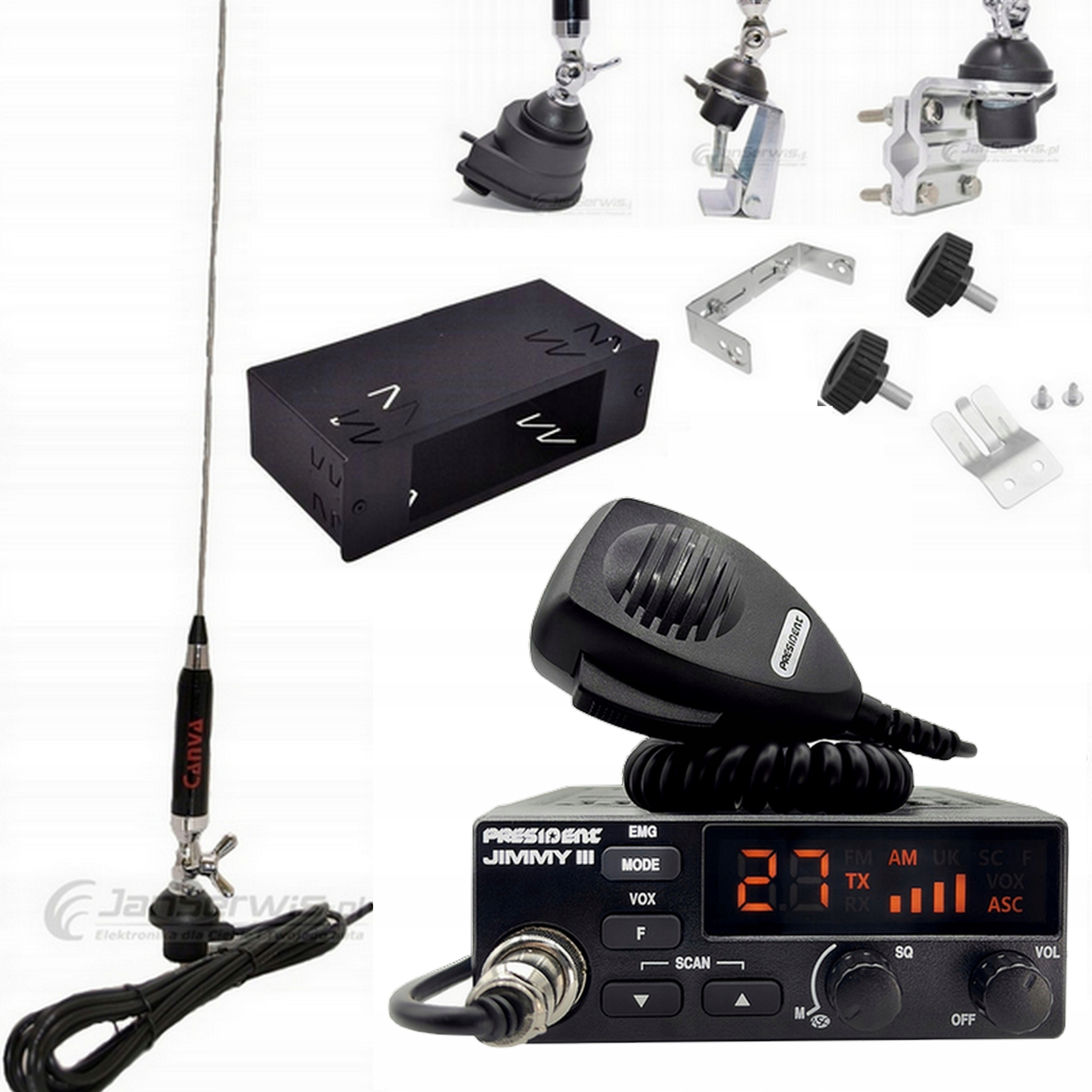 Kompletná Sada Cb Rádio Jimmy III Policová Anténa Držiak Tir Bus