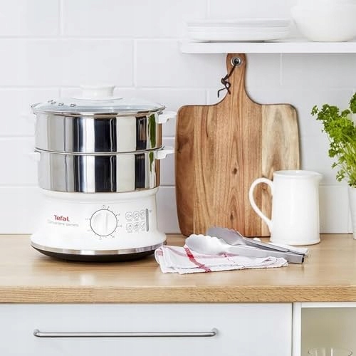 TEFAL Parowar Elektryczny 2 Stalowe Pojemniki 6L Timer 900W Biały VC1451 — miniatura 3