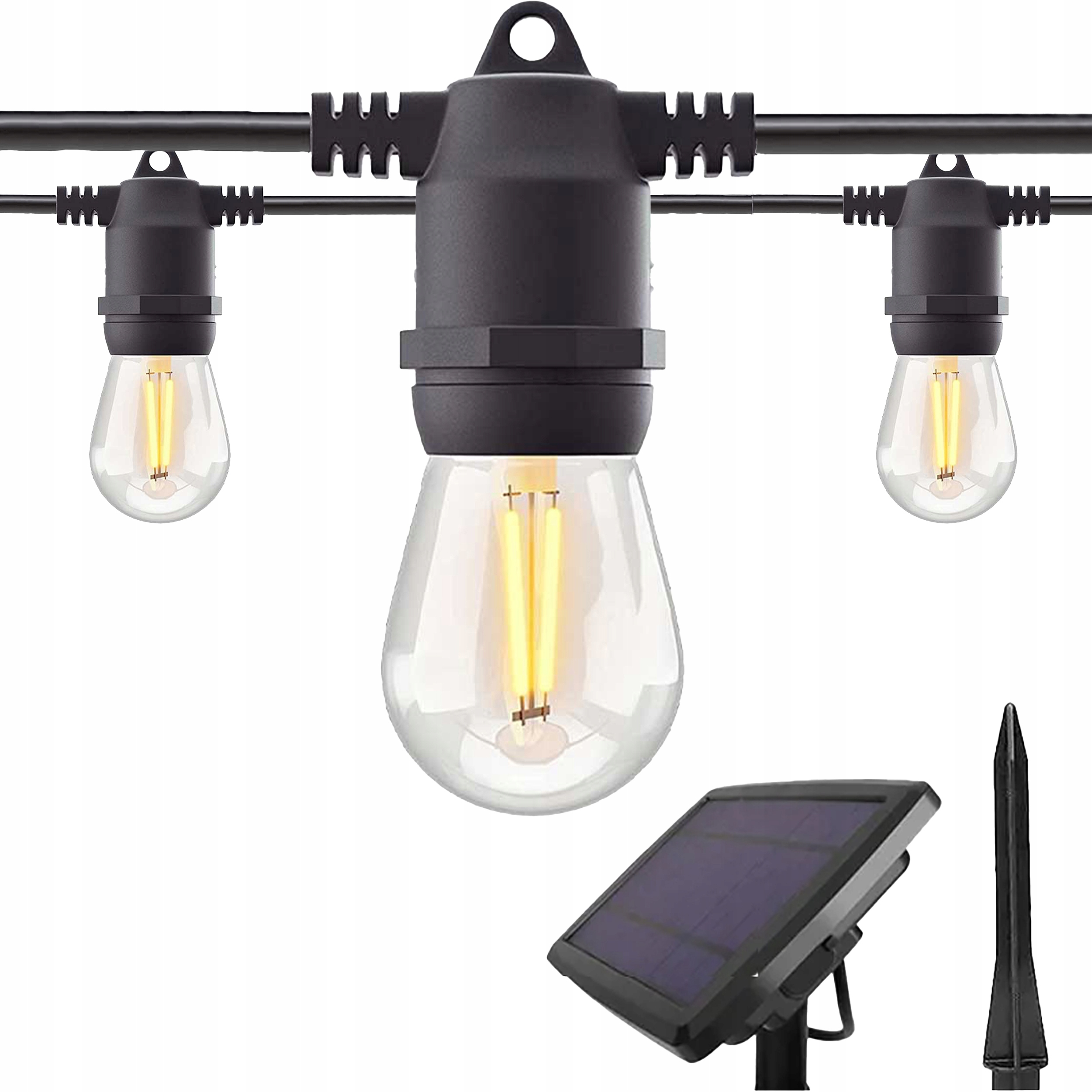 Solární zahradní girlanda, 20 m, 20x Led žárovka E27 dálkové ovládání