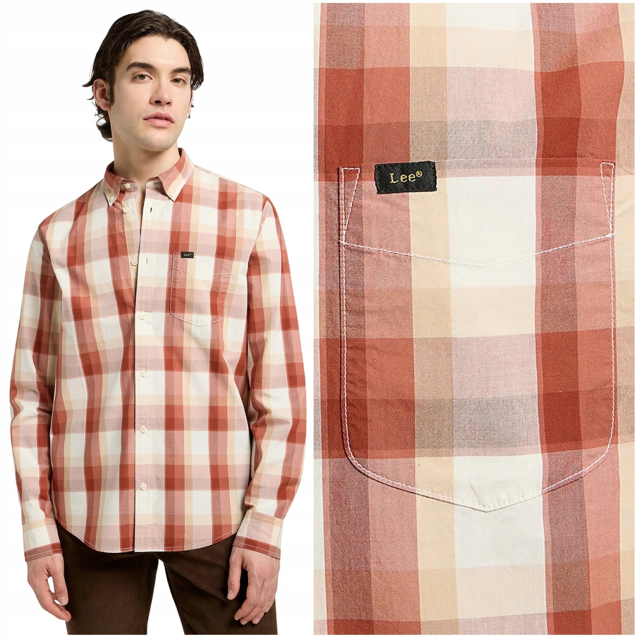 Lee Button Down Red Clay Plaid regular pánská kostkovaná bavlněná košile L