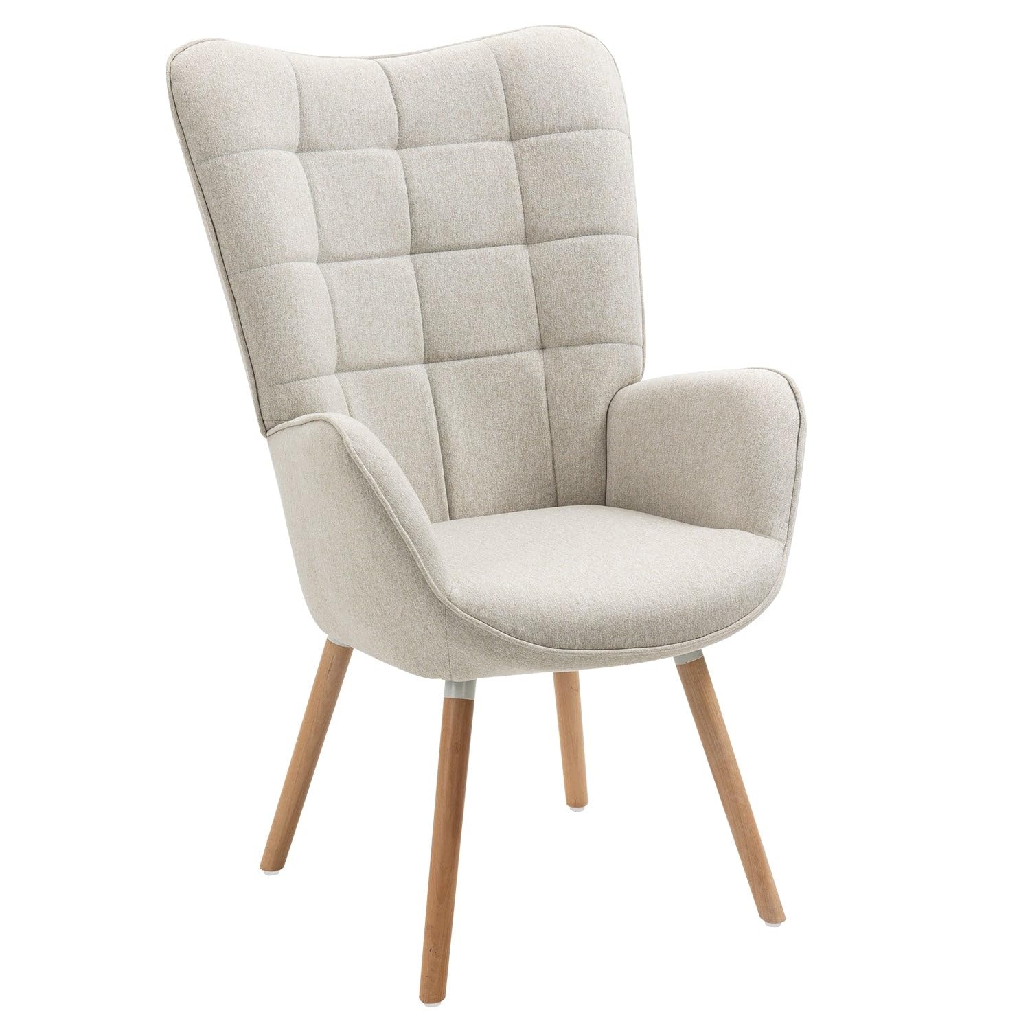 Skandinávské křeslo Funkel Fabric Beige s prošívanými područkami, tkanina