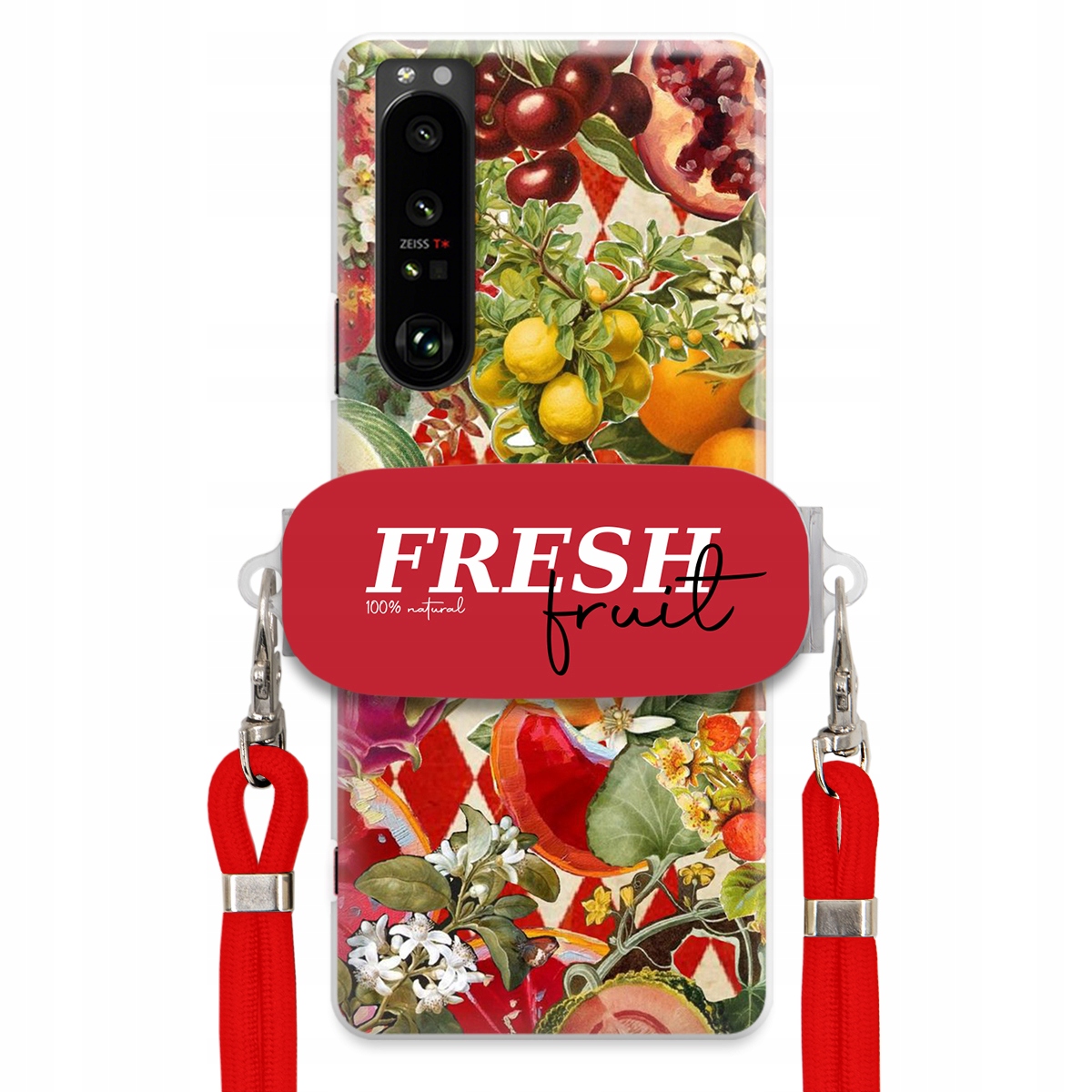 Pouzdro pro Sony Xperia 1 III Červené Crossbody vodítko Držák Fresh Fruit