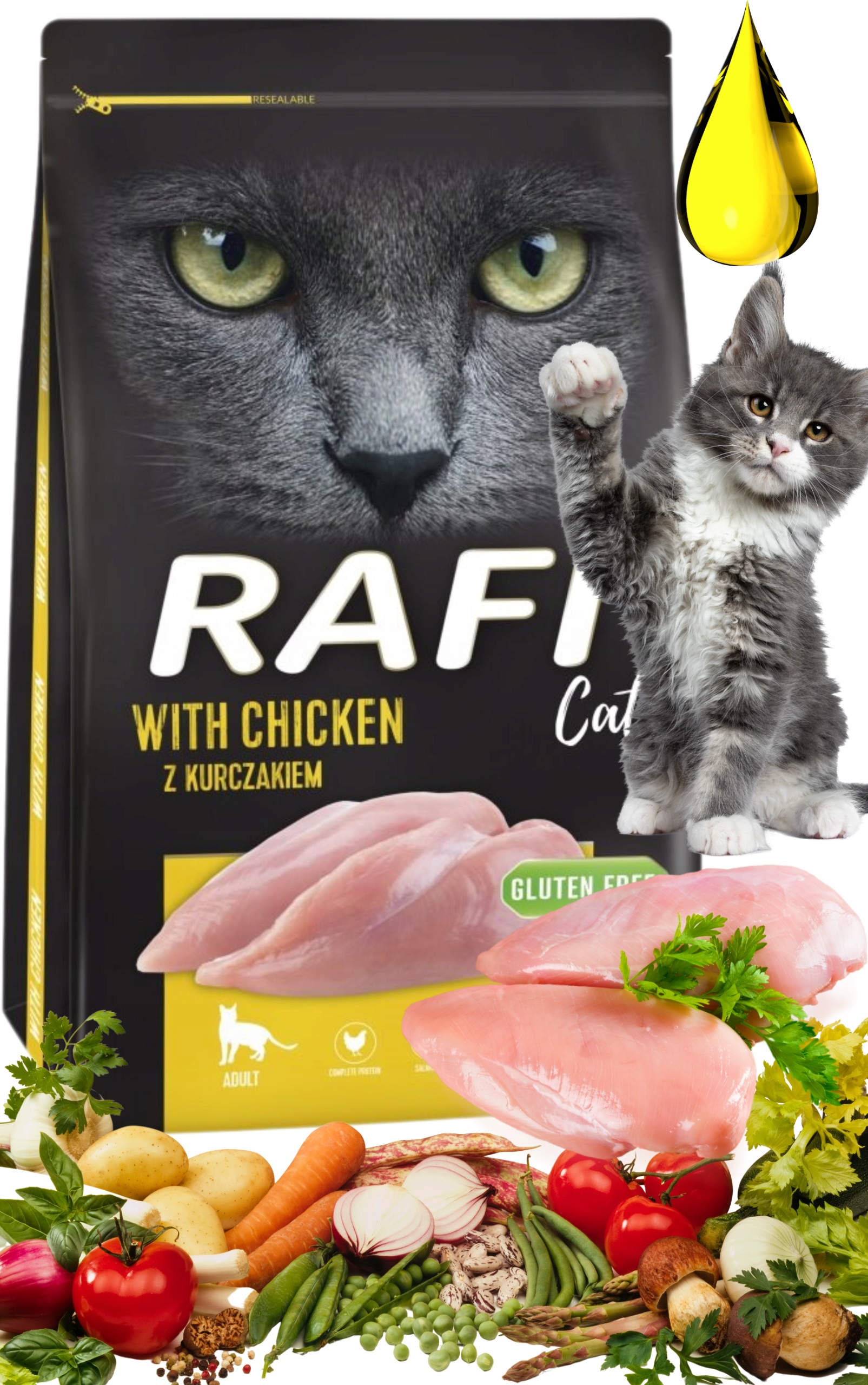 Levně Rafi Cat Krmivo Pro Kočky – Kuře 7 Kg Plnohodnotné Bílkoviny