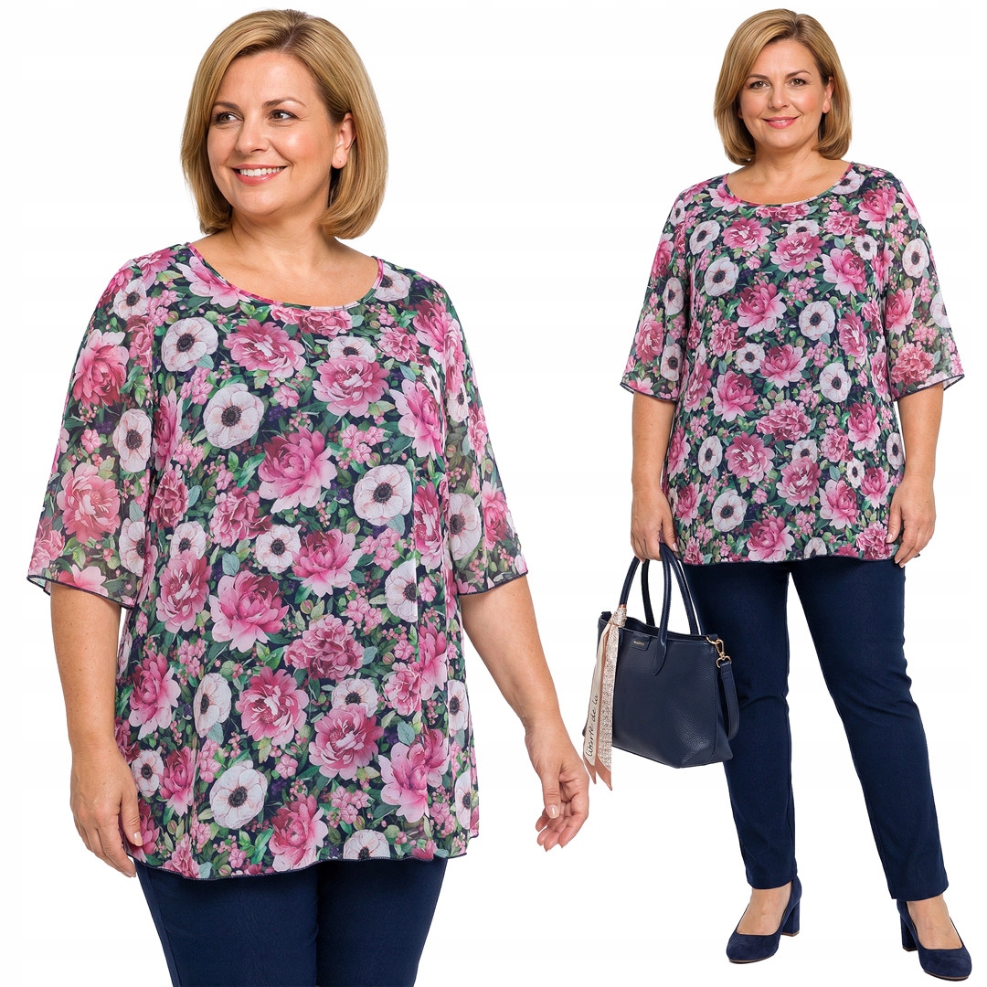 Šifonová tunika s květinovým vzorem plus size velikost 50