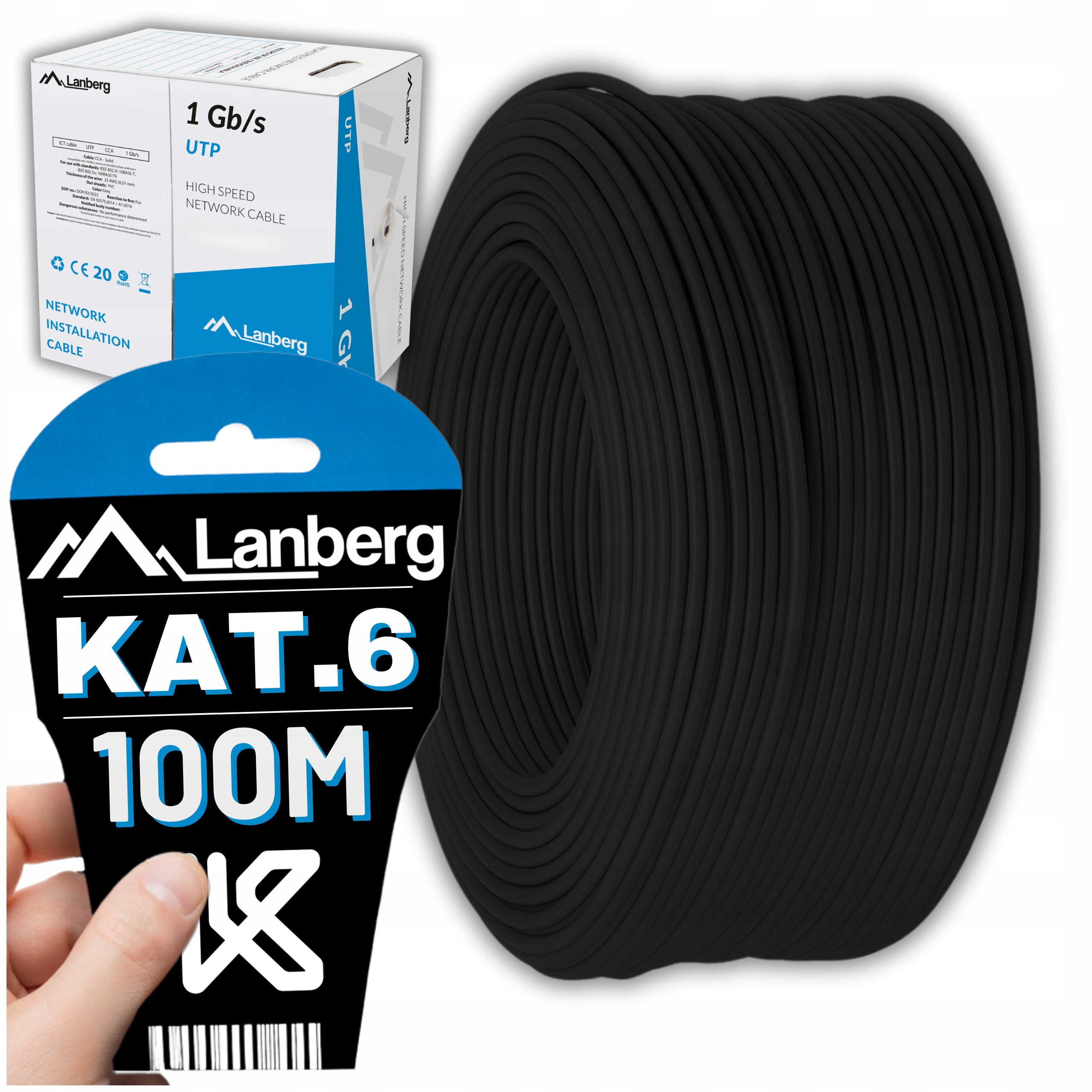 KABEL SIECIOWY SKRĘTKA PRZEWÓD LAN RJ45 UTP KAT.6 CAT.6 100M LANBERG SZYBKI