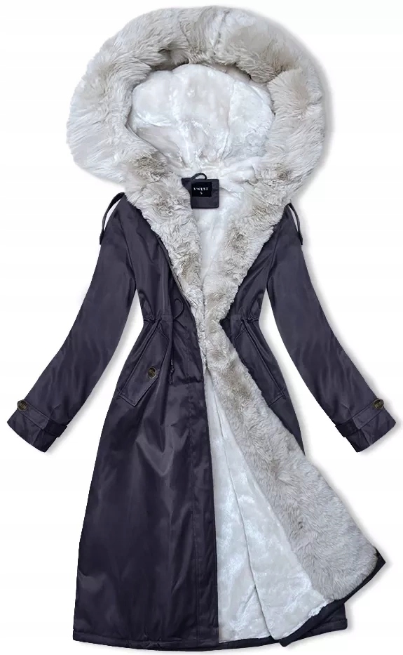 Zimní Parka Na Kožešině B557 Námořnická Modrá-béžová XXL (44)