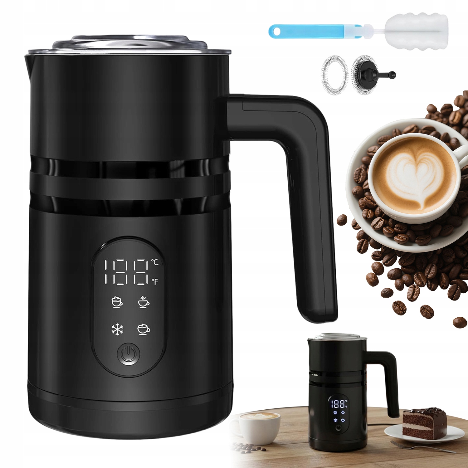 350ML Elektrický Napěňovač Mléka S Rychlým Předehřívání 5V1 Multifunkční