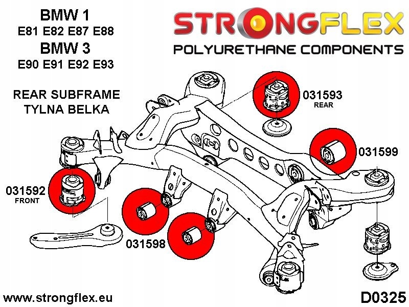 Zestaw tulei tylnego wózka BMW e81 e82 e87 e88 Producent części Strongflex