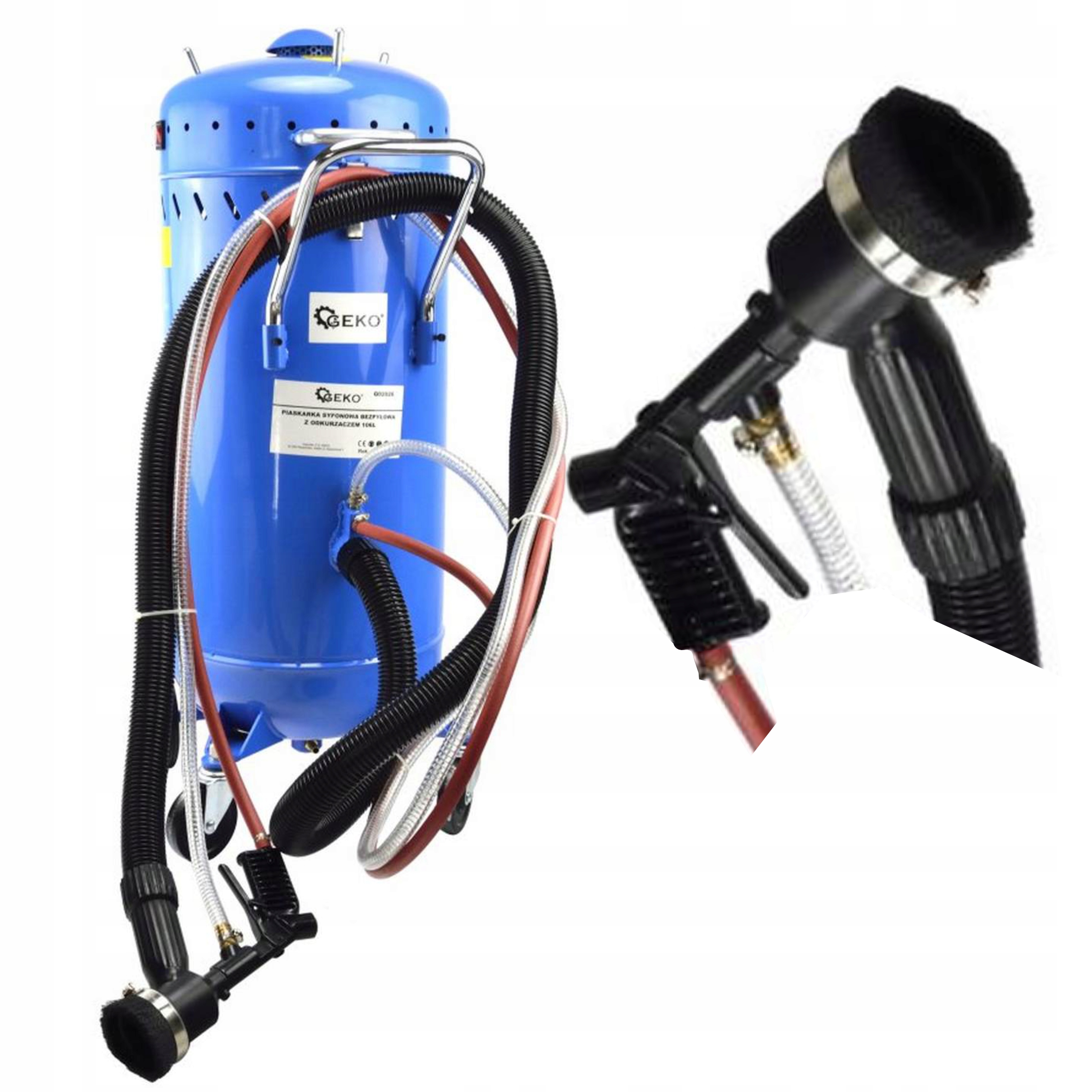 GEKO MOBILNA PIASKARKA SYFONOWA BEZPYŁOWA Z ODKURZACZEM 106L 1200W G02026 Pojemność 106 l