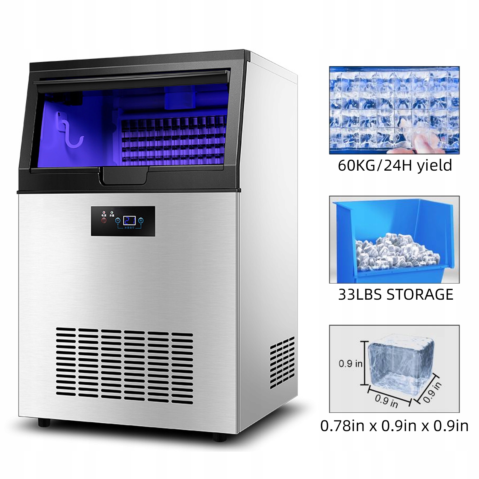 Výrobník ledu 60 kg/24 h, komerční stroj, 40 táců na led