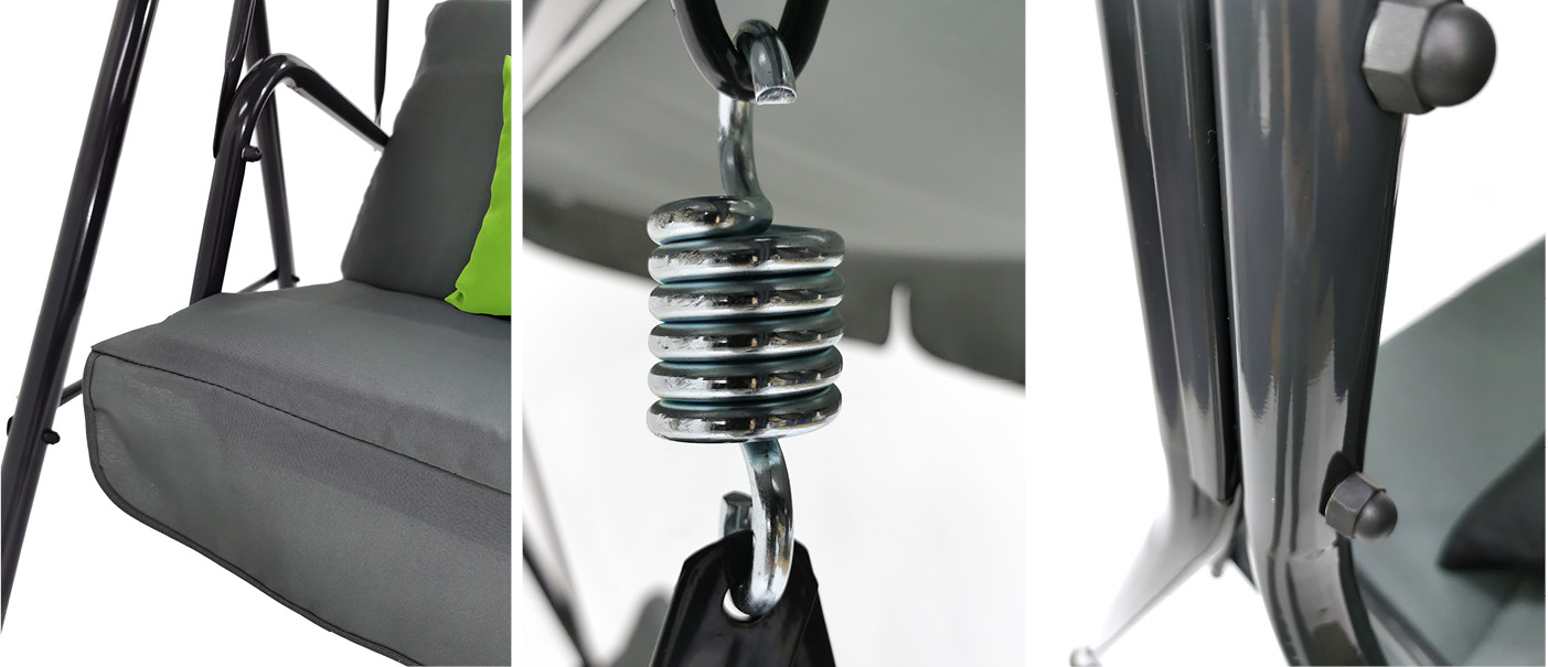 HUŚTAWKA OGRODOWA WOLNOSTOJĄCA 3 OSOBOWA ŁAWKA BUJANA DASZEK CASPI SZARA Szerokość siedziska 41 cm