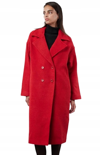 Trendyol Dvouřadý Červený Kabát S Vlnou A Klasickým Límcem 32 5AB
