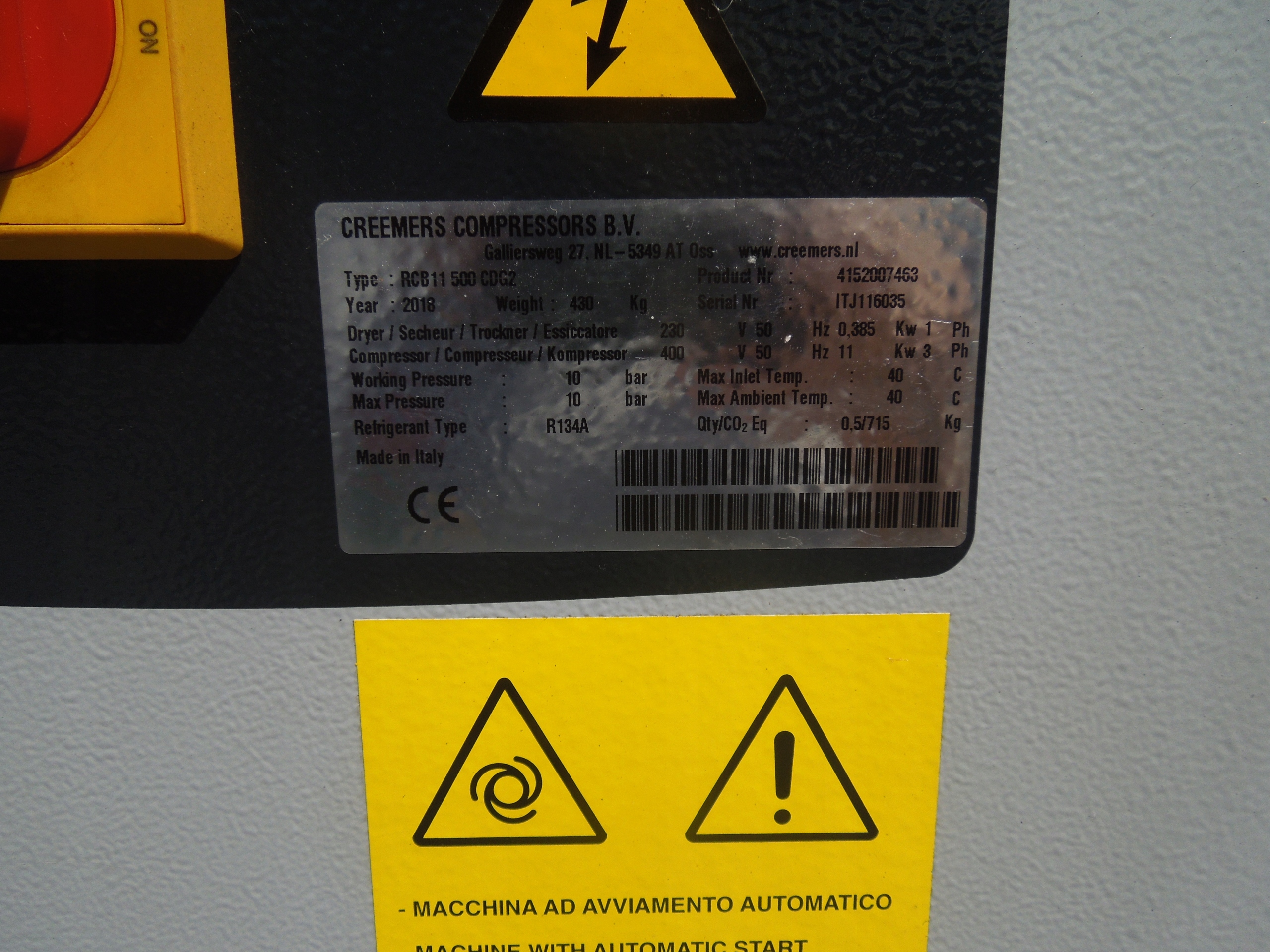 KOMPRESOR ŚRUBOWY CREEMERS 11kw KOMPLET 2018r!! Model RCB