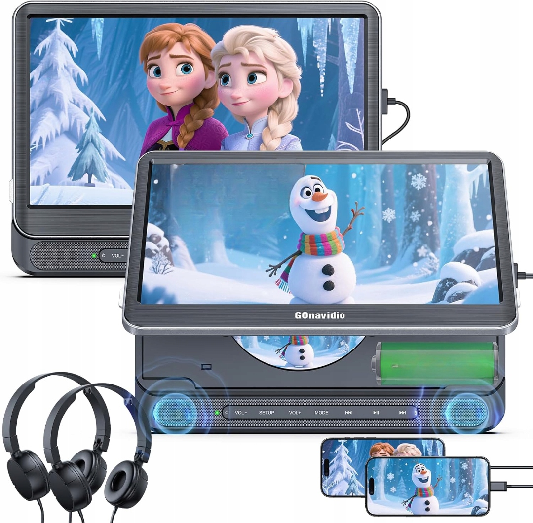 DVD Přehrávač CD Do Auta Gonavidio 2 Obrazovky CD Pro 2 Balení Sluchátka