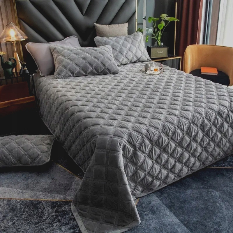 Pikowana Narzuta na Łóżko 220x240 Gruba Nowoczesna Pokrowiec Ciemnoszary