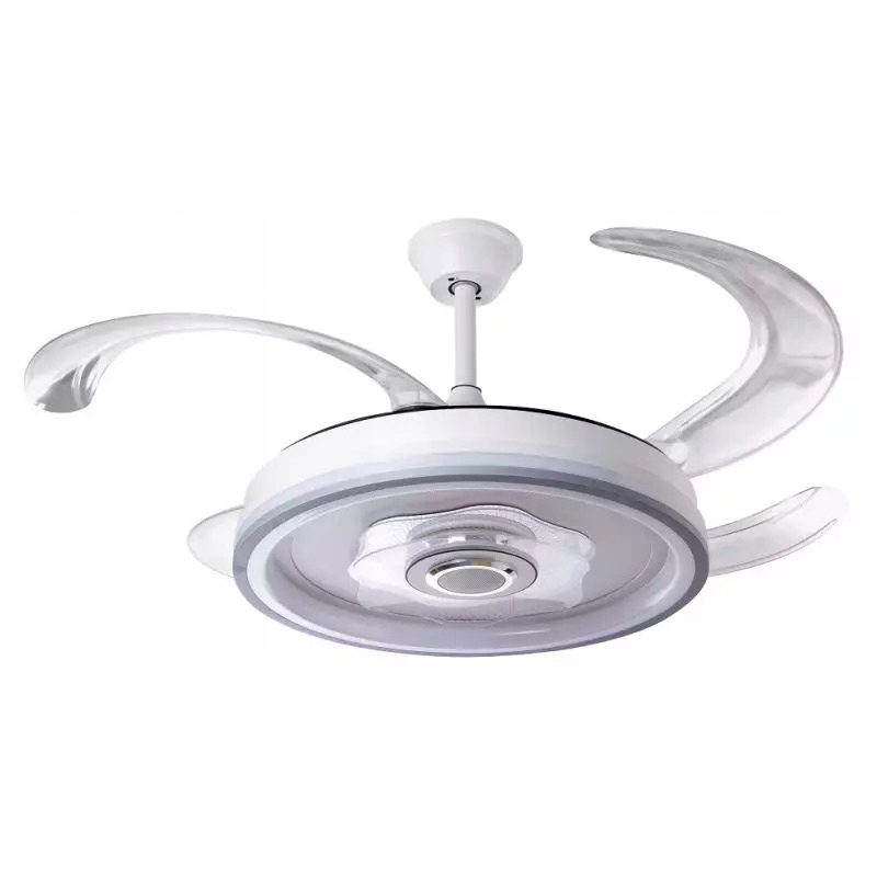 Lampa s skrývajícím se ventilátorem a Led je ideální do ložnice nad postelí