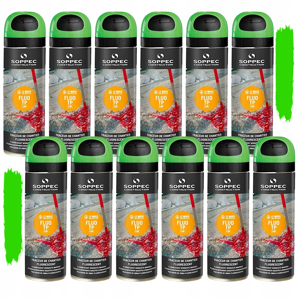 12x FARBA GEODEZYJNA SPRAY FLUO SOPPEC ZIELONA