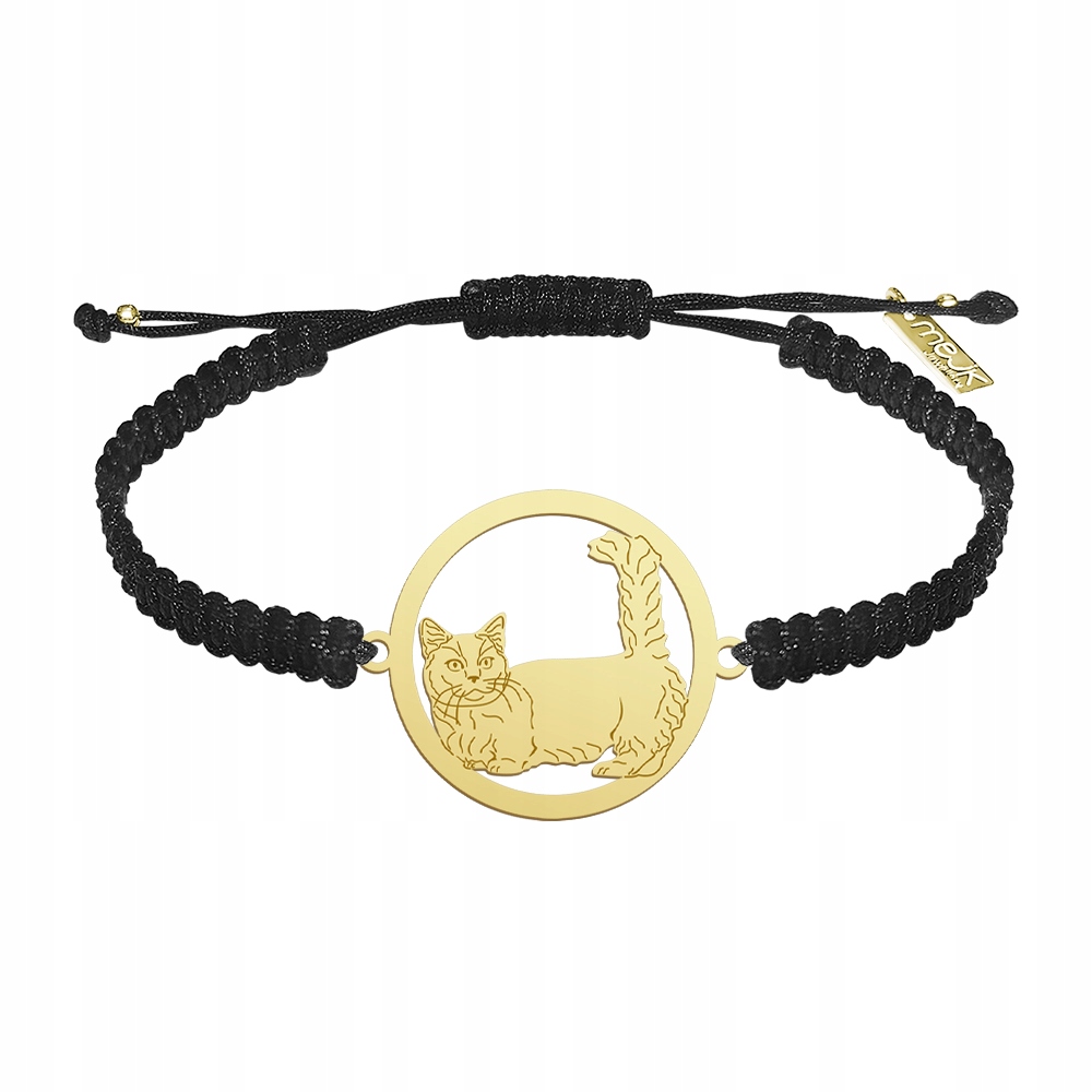 Zlatý náramek s kočkou Munchkin 925 Makramé Dárek Šperky Gravírování