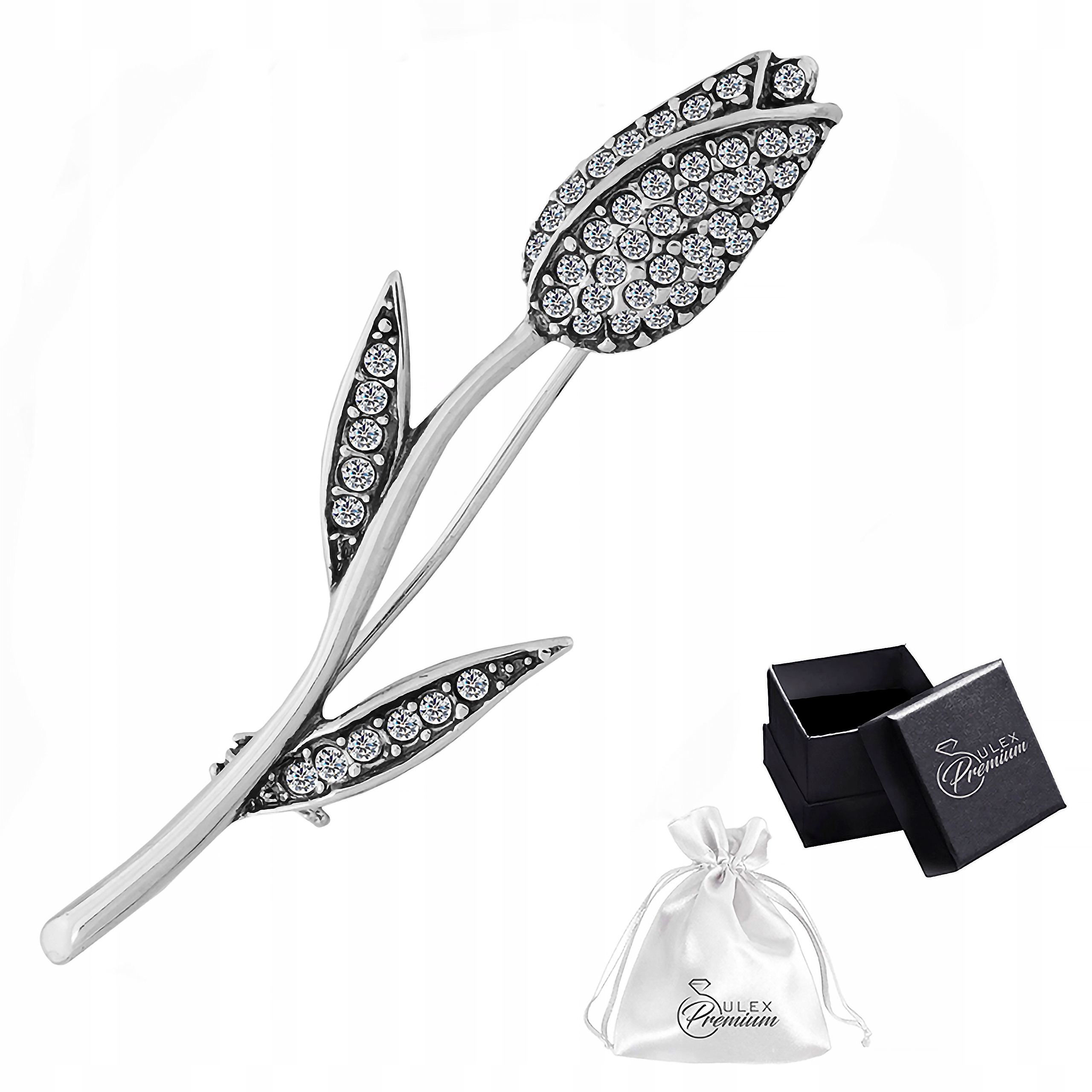 Brož stříbro ryzost 925 Elegantní Oxidovaná brož Tulipán s zirkony