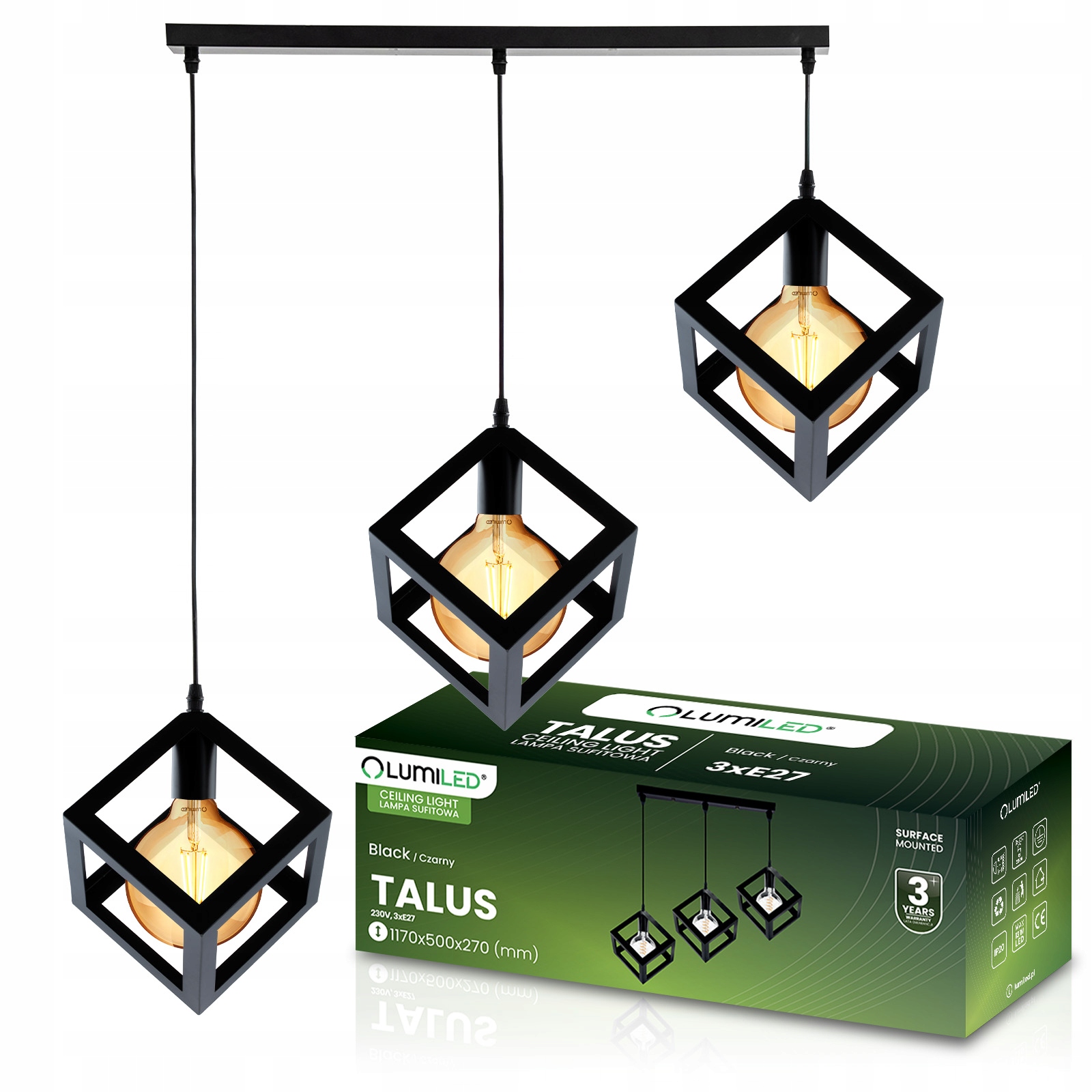 Závěsná stropní lampa 18W Geometrický Čtverec Převis Kostka 2000K Led E27
