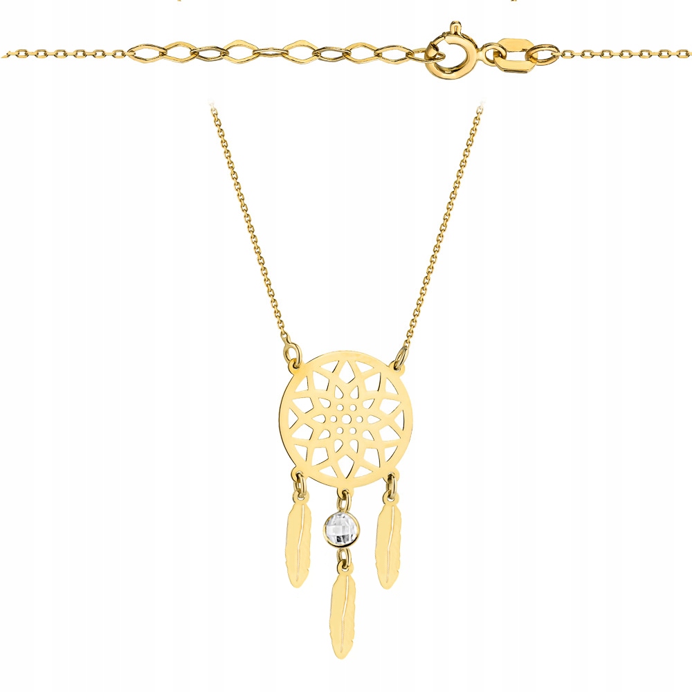Zlatý celebritní náhrdelník lapač snů se zirkonovým kamenem ryzosti 585