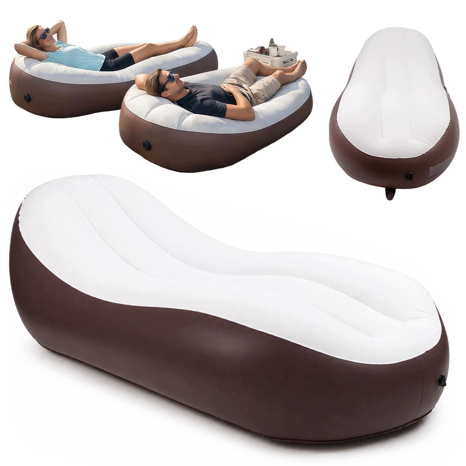 Nafukovací pohovka Pvc hnědo-bílá ergonomická do obývacího pokoje na kempování