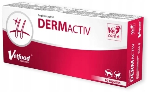 Vetfood Dermactiv na skórę sierść dla psa kota 60 kaps.