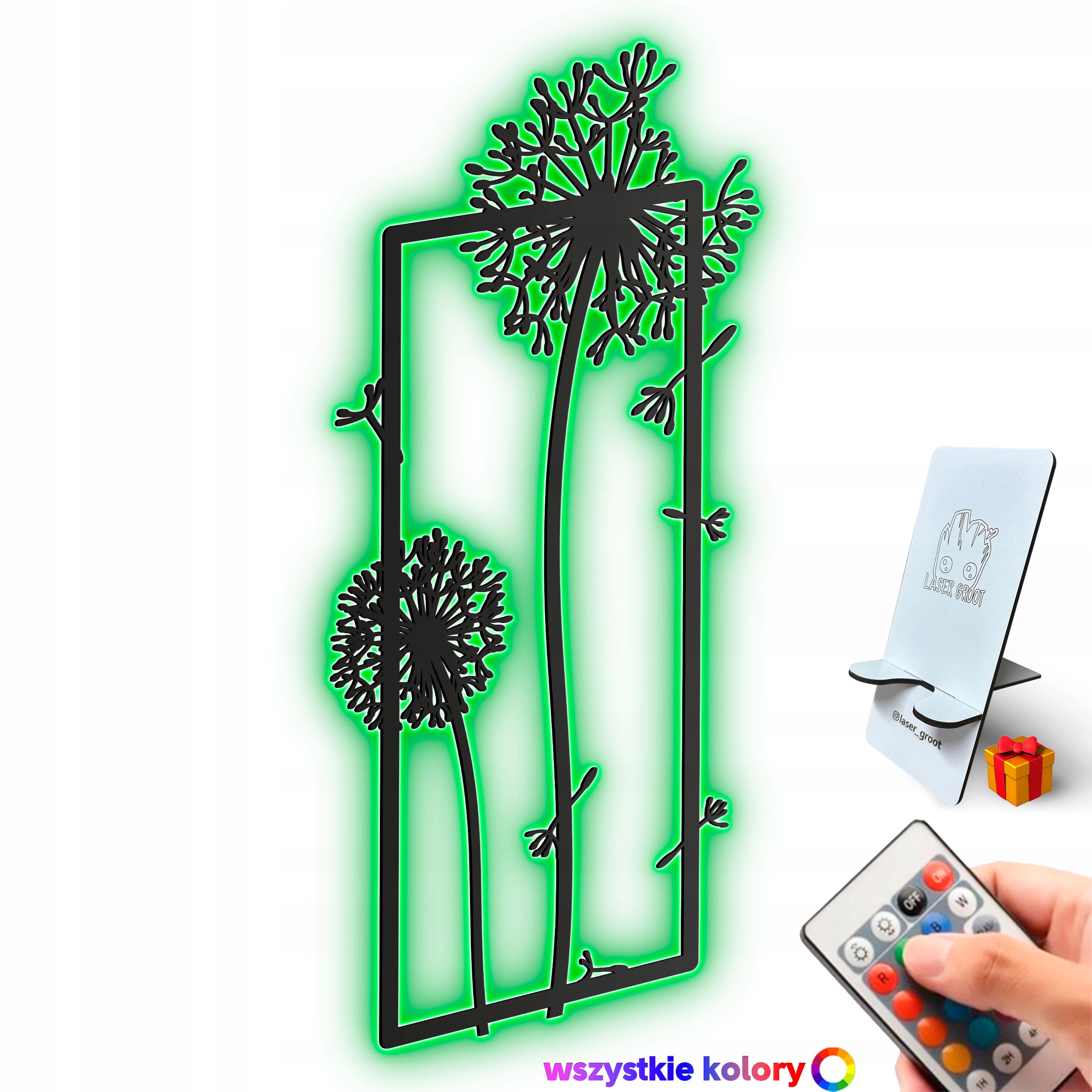Dřevěný 3D obraz Pampeliška ve stylu loftu Nástěnný Dárek Noční Lampa Led