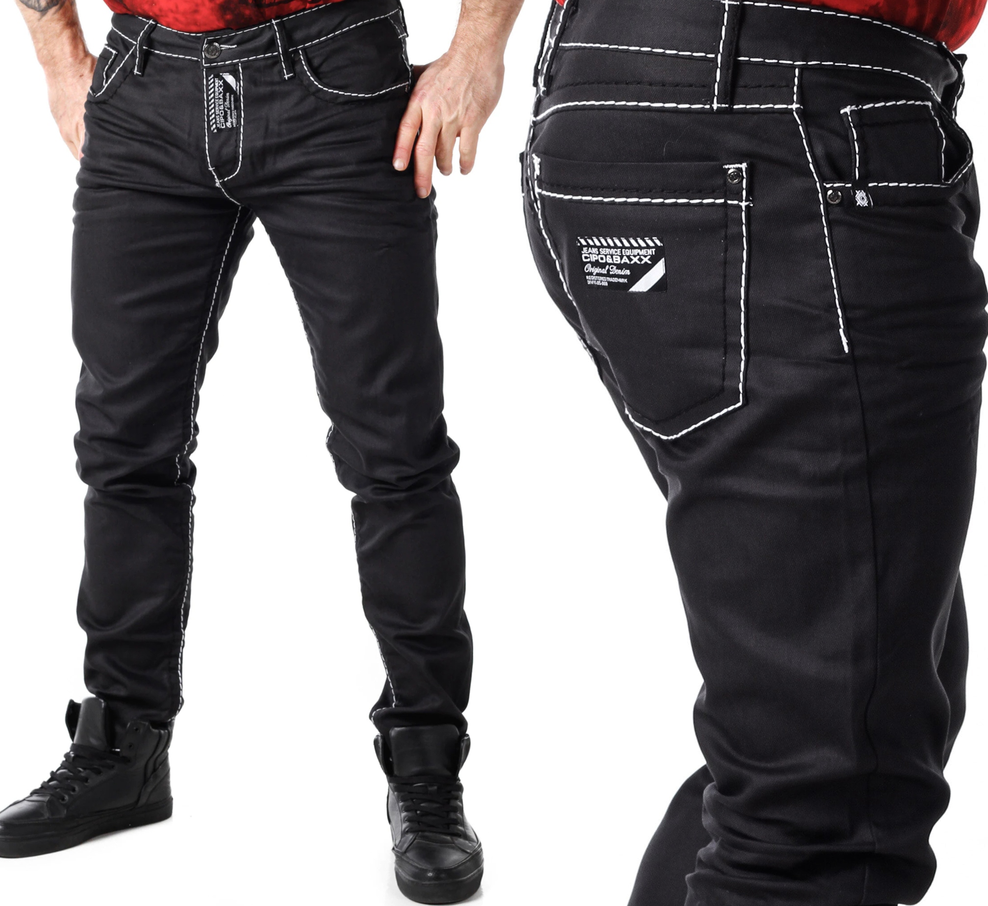 Džíny Pánské kalhoty Cipo Baxx Silná nit Kontrast Džíny