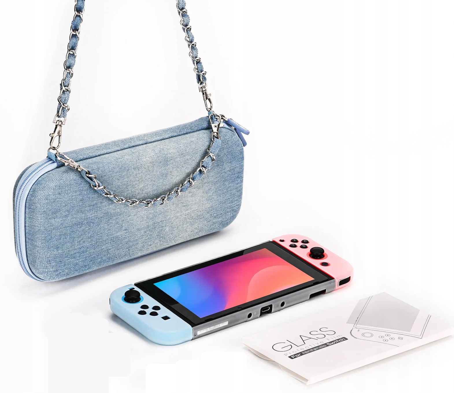TWARDE ETUI CASE DO NINTENDO SWITCH Z PASKIEM + SZKŁO OCHRONNE