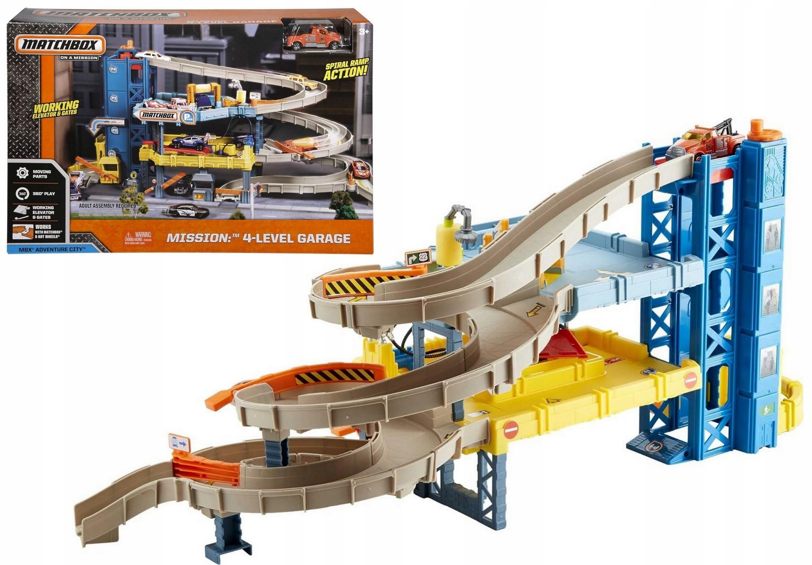 Matchbox Zestaw Duży Garaż 4-poziomowy tor samochodowy dla dzieci CJM67