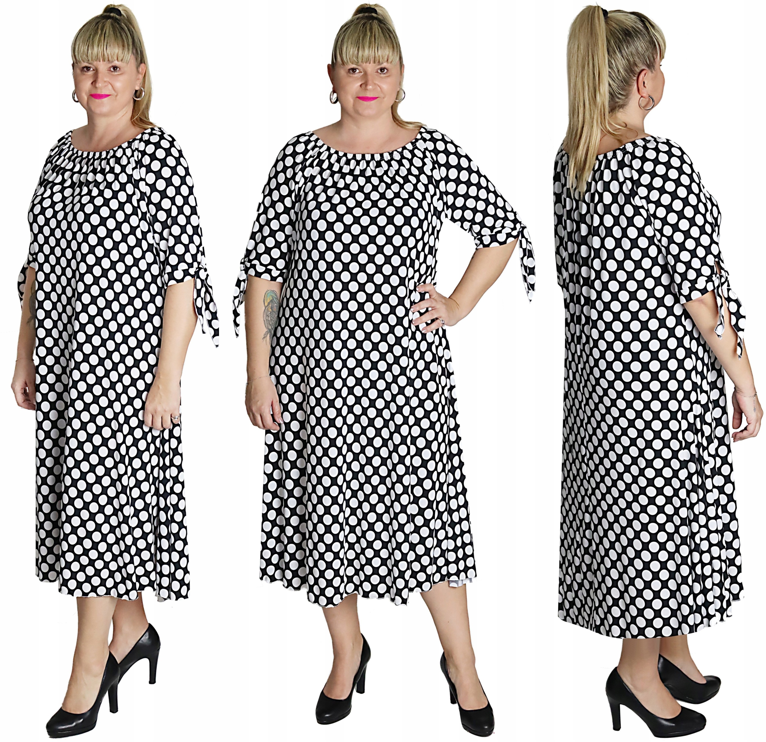 Sukienka W Grochy kolor Czarno/biały roz.54