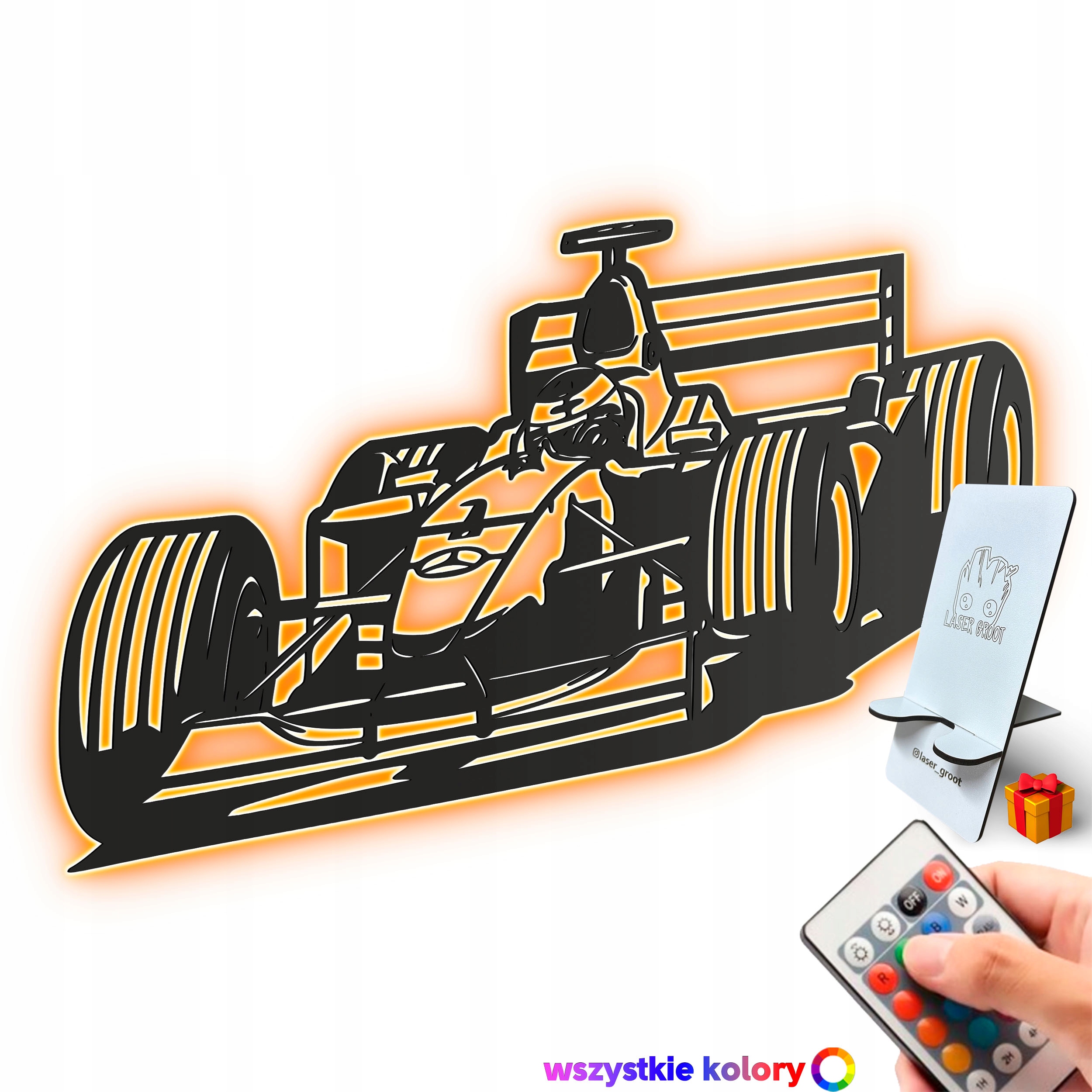 Dřevěný 3D obraz Formule 1 Nástěnná Dekorace Dárek Noční Lampa Led XL