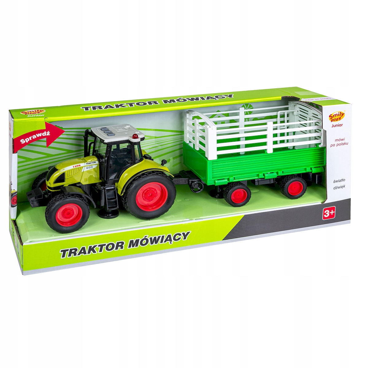 

Duży Traktor Napęd Mówi Świeci 40CM Przyczepa 3W1