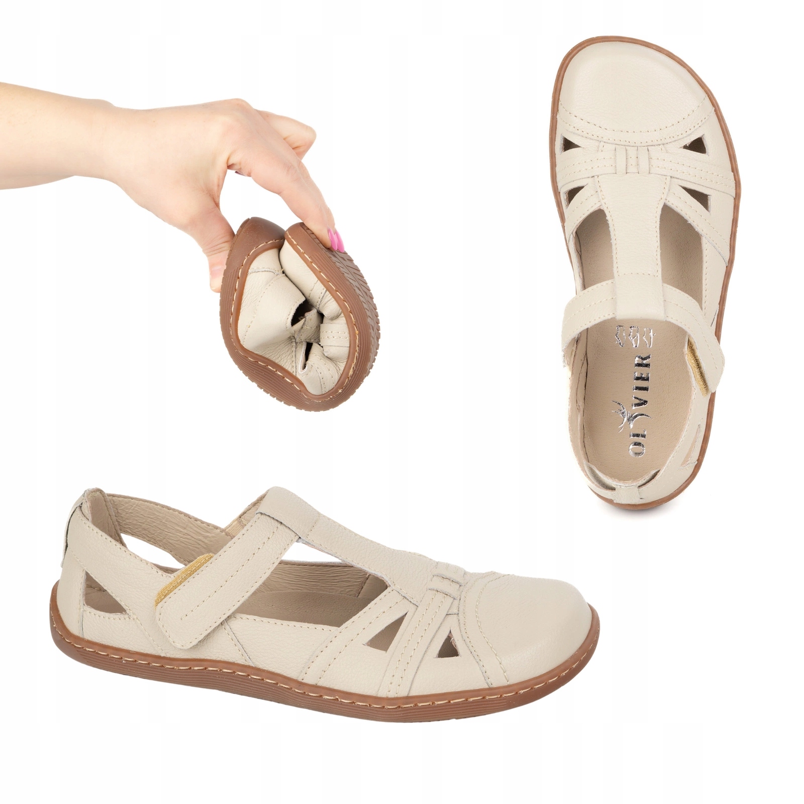 Dámské boty Barefoot na léto Olivier 1285 na suchý zip béžové 39