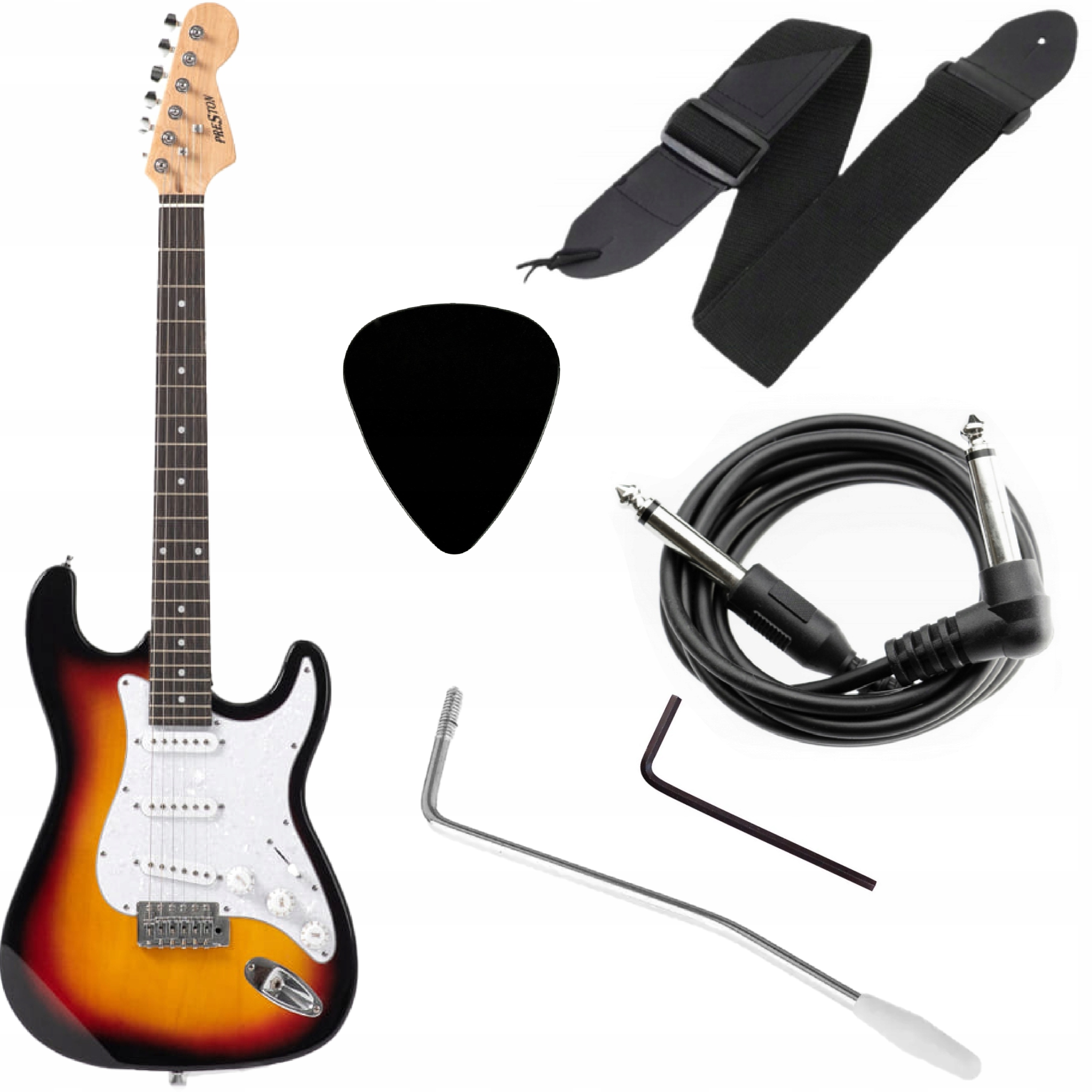 Elektrická kytara Preston ST-10VS 4/4 Sunburst Tremolo Kabel Pásek Komplet