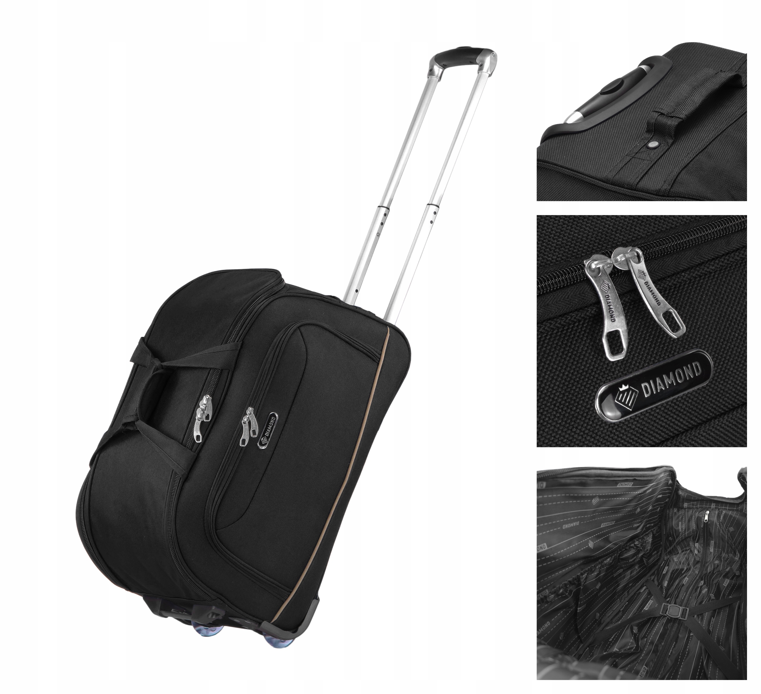 Mała Torba Podróżna Na Kółkach S Bagaż Walizka Z Rączką Czarna Diamond