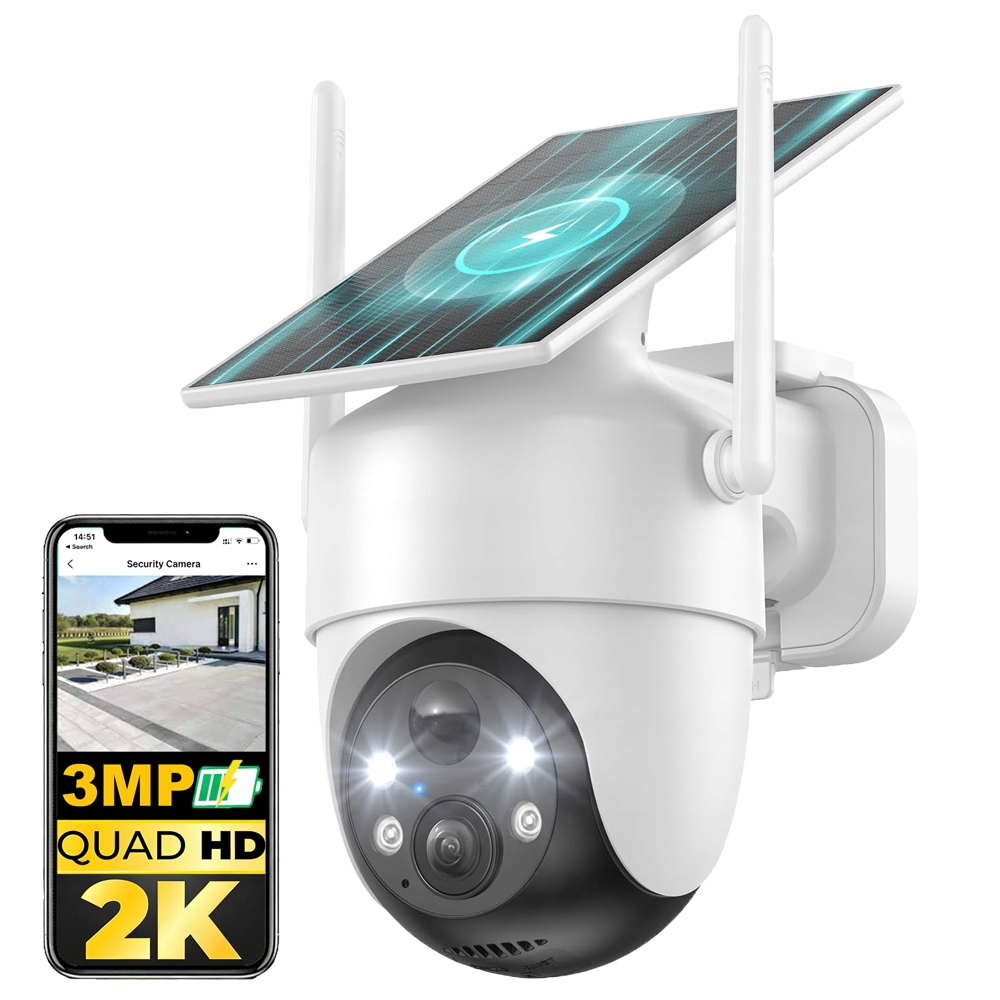 2K 3MPX venkovní monitorovací kamera s akumulátorem Bezdrátová kamera