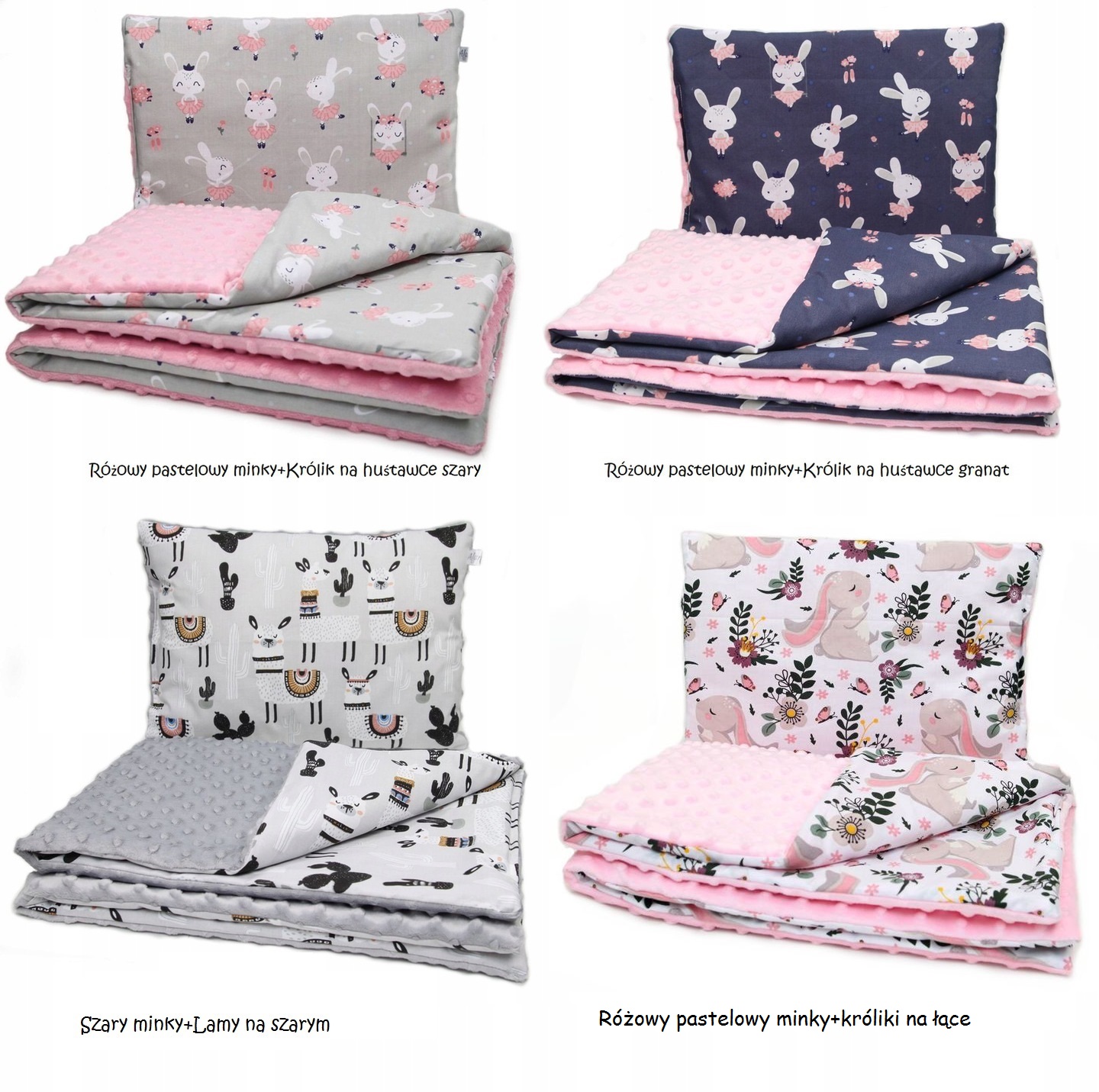 ZESTAW MINKY 2W1 KOCYK PODUSZKA DO WÓZKA NOSIDEŁKA KOŁYSKI GONDOLI Szerokość kołdry 50 cm