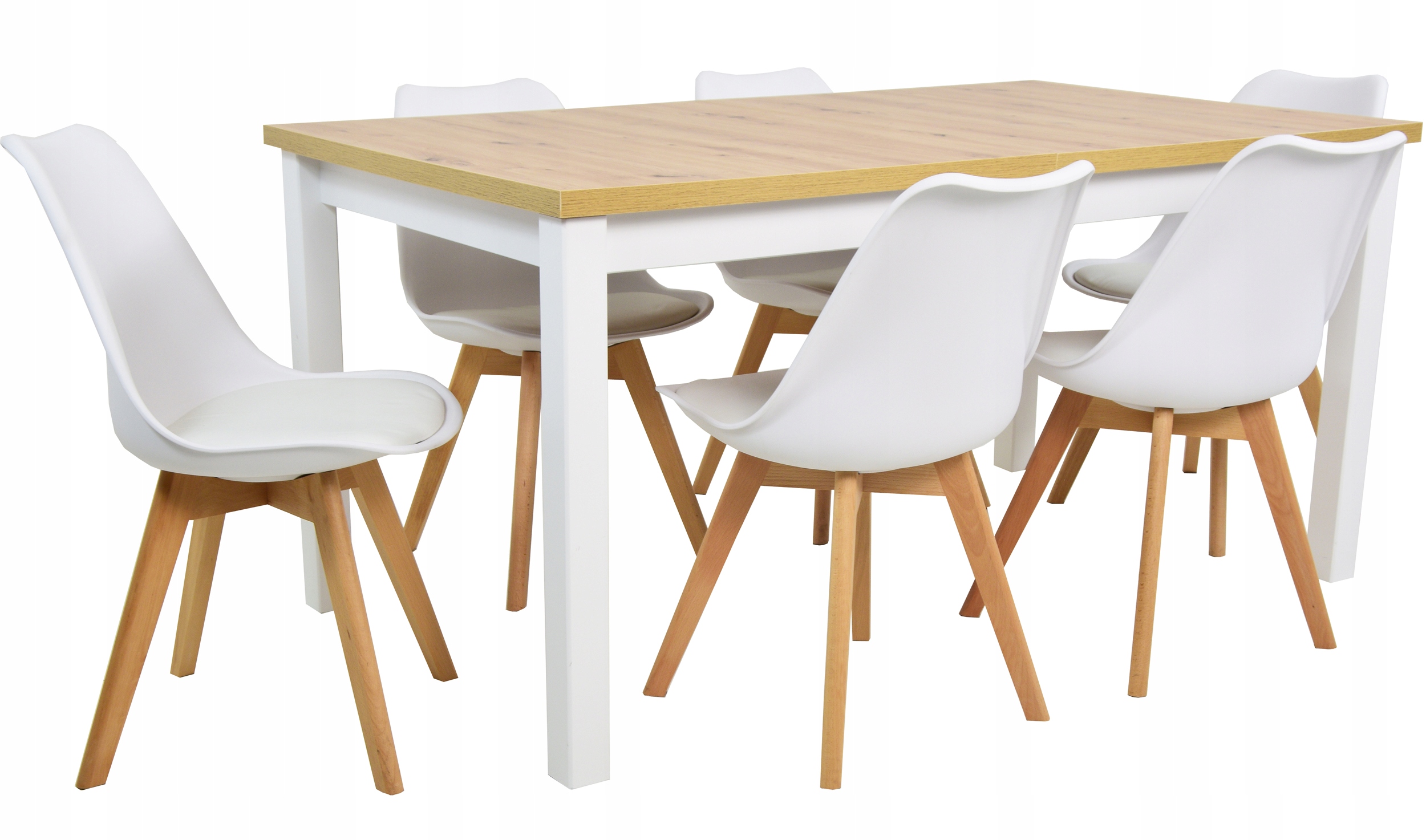 BIAŁY DREWNIANY solidny STÓŁ Rozkładany 6 krzeseł